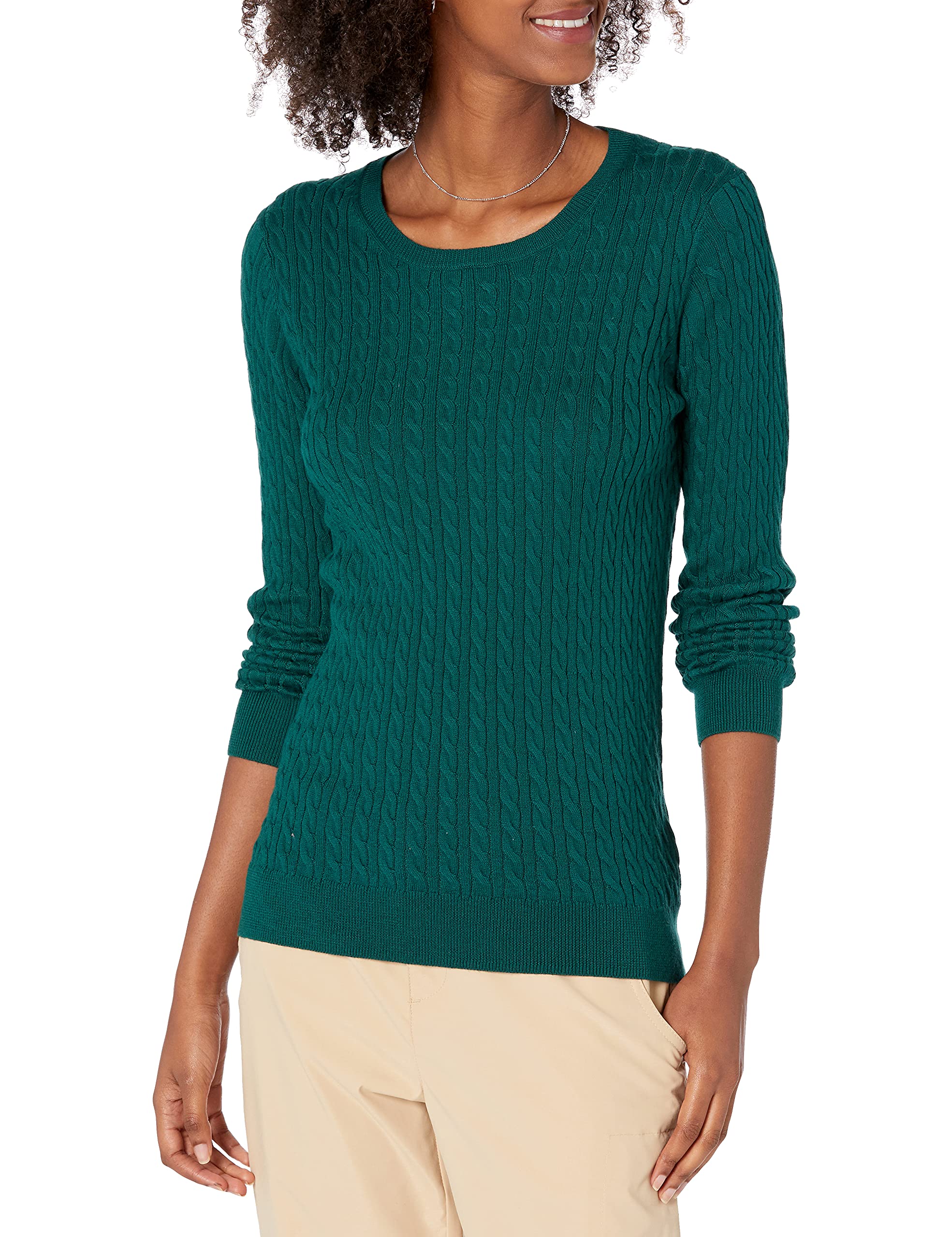 Amazon EssentialsWomen's Lightweight Long-Sleeved Cable Crewneck Sweater (Available in Plus Size)