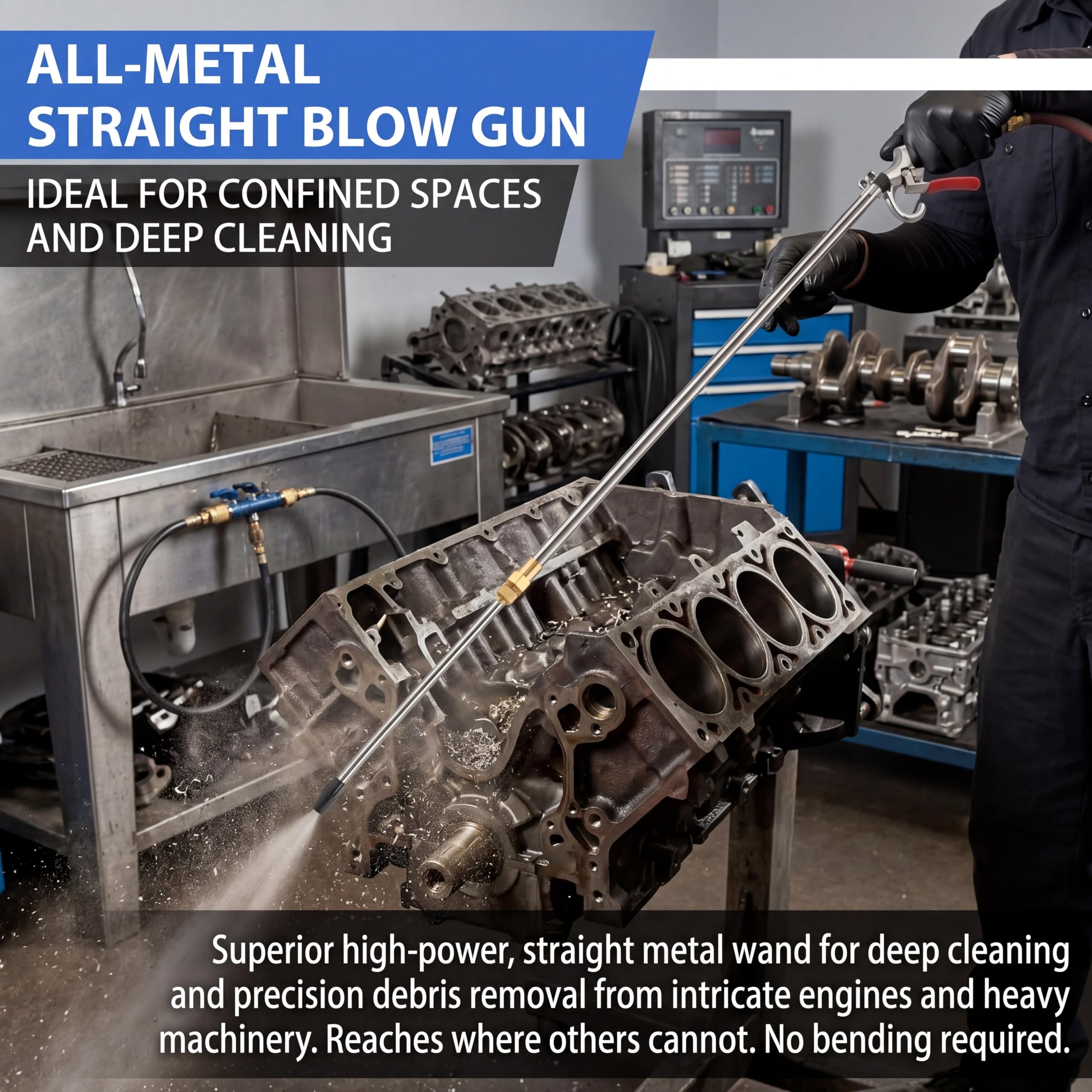 Pneumatyczny pistolet pneumatyczny o długim zasięgu, regulowana dysza przedłużająca 61-10 cm, pasuje do szybkozłączki NPT, całkowicie metalowa, wytrzymała, 200 PSI, przemysłowa dmuchawa powietrza do