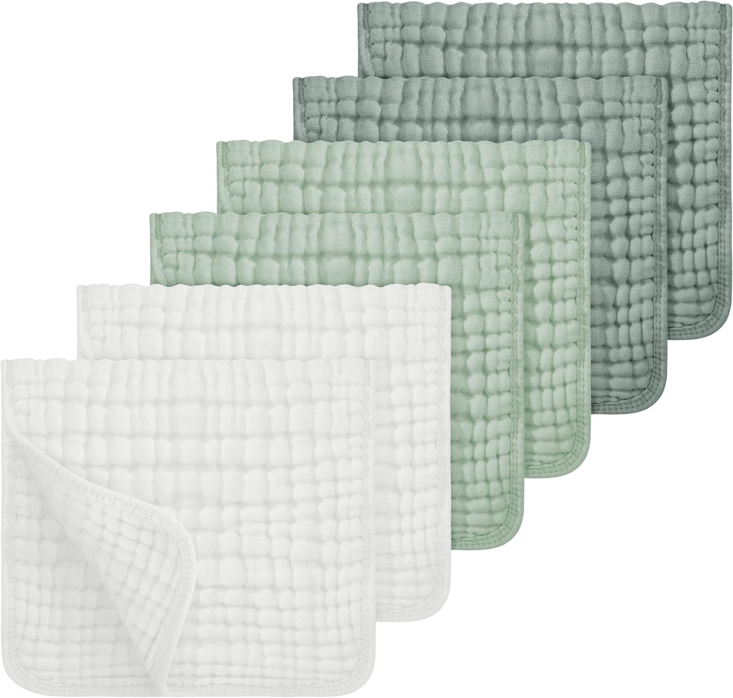 Looxii Muslin Burp Cloths 100% Cotton Muslin Cloths Large 20''x10'' Extra Soft and Absorbent 6 Pack Baby Burping Cloth for Boys and Girls White+Green