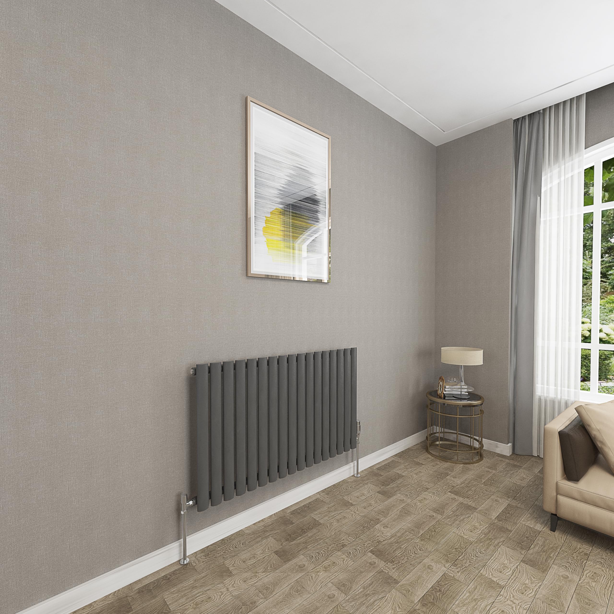 Sky bathroom | 600x1003mm - Modern Anthracite Horizontal Single Panel Oval Column Radiator Central Heating Designer Radiator