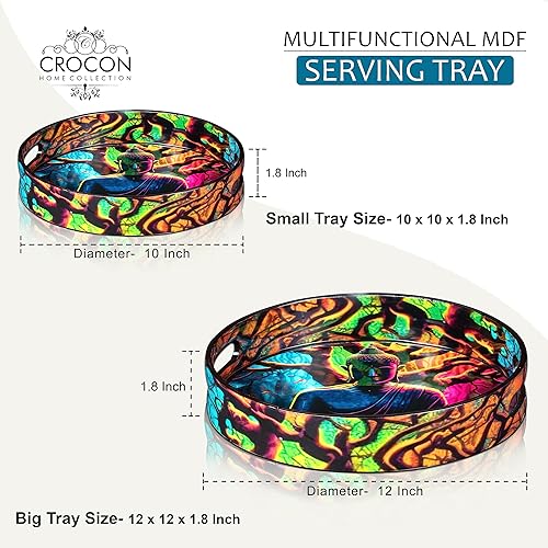 Miniatura 5 de Crocon Bandejas decorativas redondas para servir para mesa de café, desayuno, Buda, juego de 2 portavelas, centros de mesa multiusos para comedor,