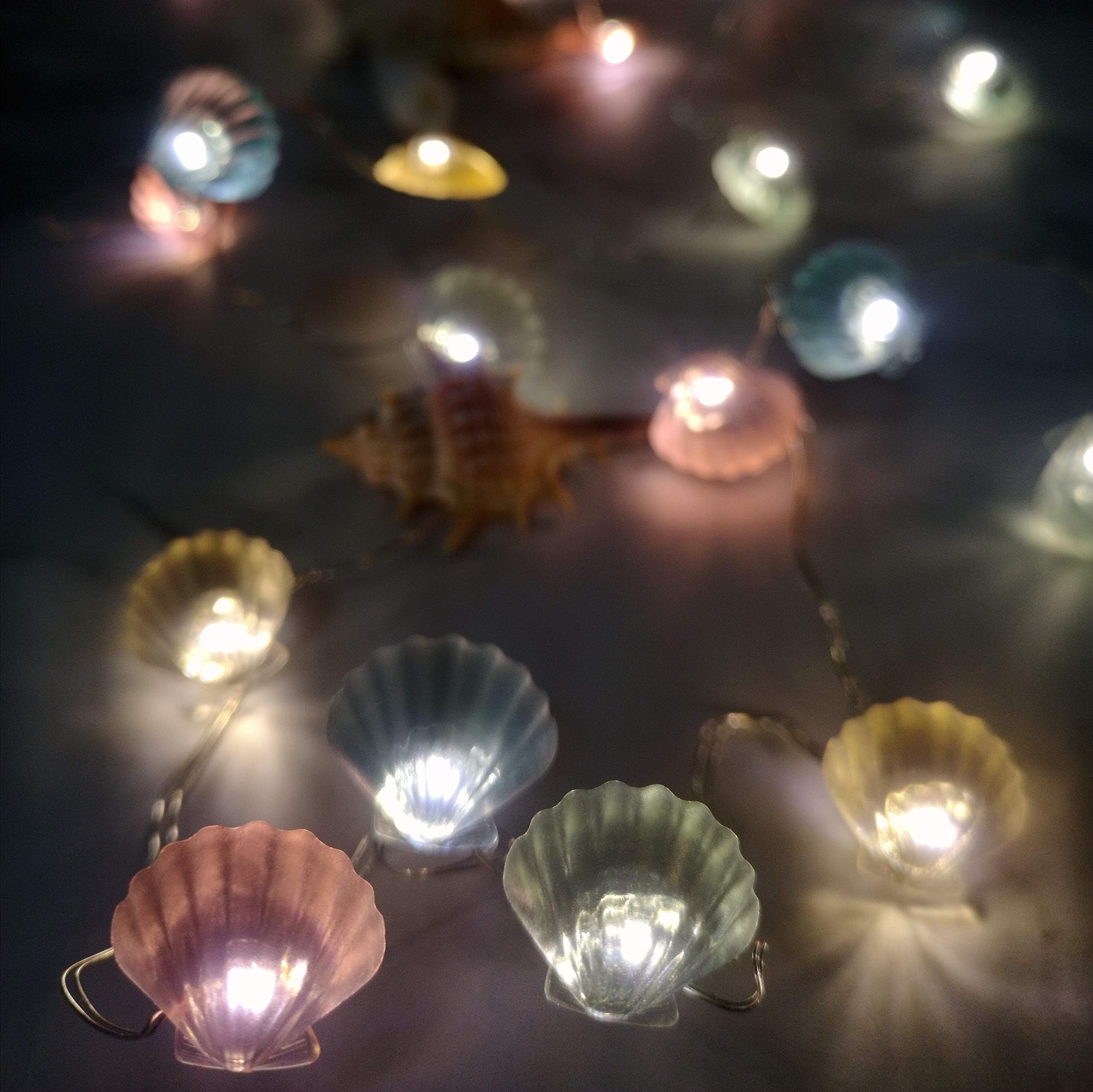 Nautical Themed Decorative String Lights, Beach Sea Shell Night Lights Lit by 30 LEDs 10 feet for Summer Camping Wedding Birthday Bedroom Home Parties