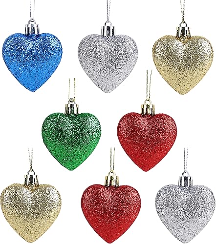 0.315 x 2.362 in multicolor purpurina en forma de corazón adornos para árbol de Navidad Multicolor,Rosa, plateado,Negro,Azul,