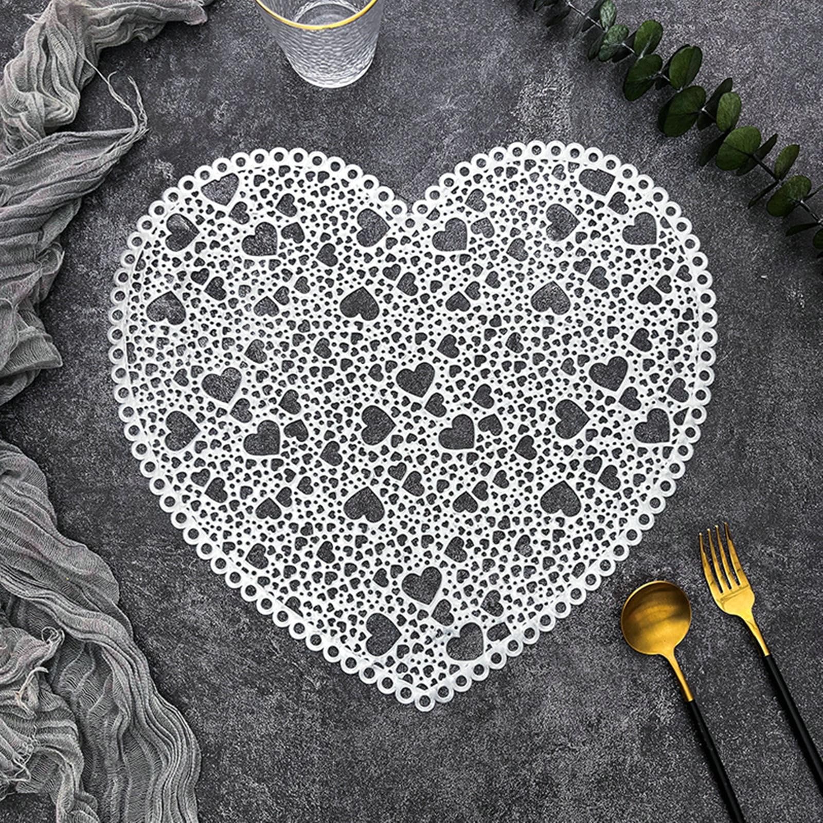 Set de table argent en PVC Set de 8 pièces lavables de 38cm motif cœur