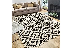 4' x 4' Outdoor Straw Mat - SAND MINE Black & Beige Lattice