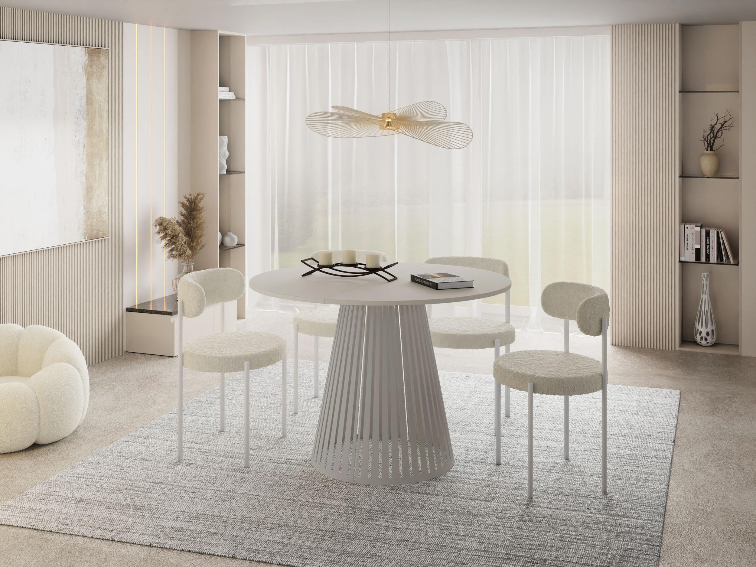 WFL GROUP Esstisch Rund Ausziehbar mit Lamellen im Loft-Stil – 120 bis 200 cm – Industrieller Tisch mit Kaschmir Metallbeinen, Platzsparend für Wohnzimmer oder Esszimmer – Grau-Beige Küche, Haushalt & Wohnen