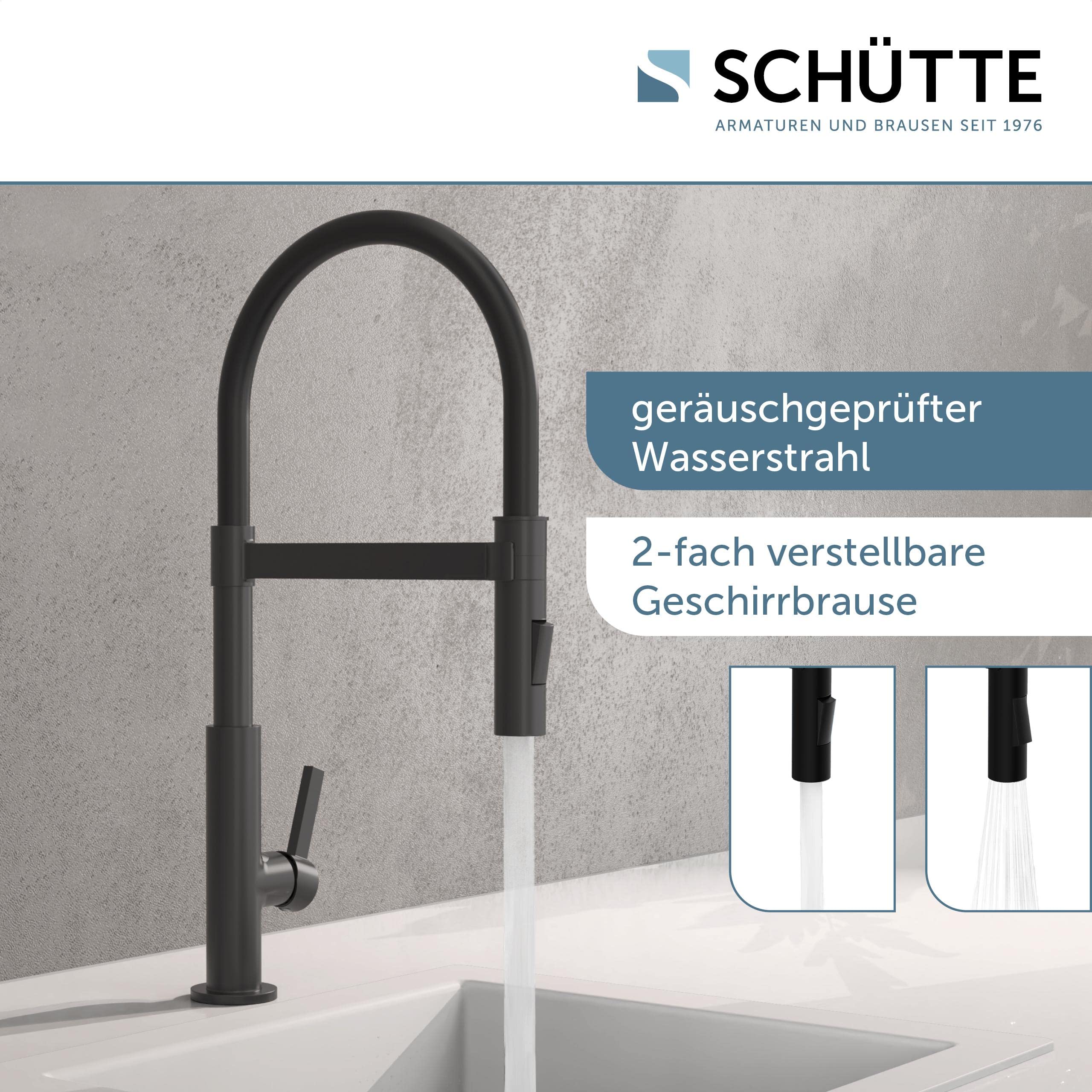 SCHÜTTE 79147 MIAMI Küchenarmatur 360° mit Soft Touch Schlauch, Einhebelmischer mit ausziehbarer, magnetischer Geschirrbrause, Mischbatterie für die Spüle, Wasserhahn Küche Schwarz Matt