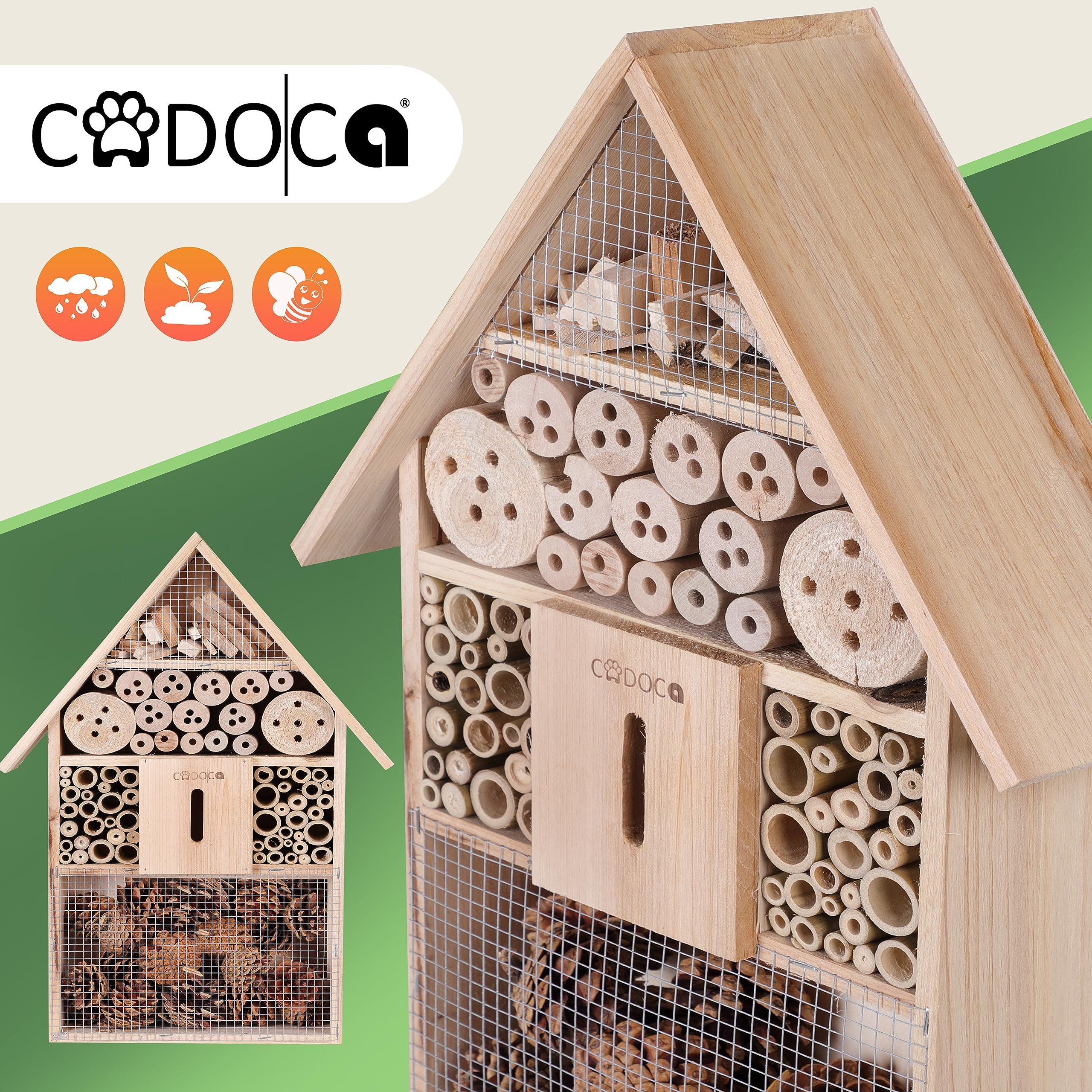 CADOCA® 2X Hotel de Insectos de Madera 48x31x10cm Observatorio de Insectos Casa Natural Nido para Colgar Abejas Jardín