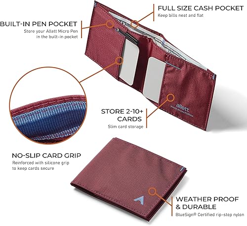 Miniatura 4 de Allett Cartera deportiva, morera, nailon, bloqueo RFID, plegable, delgada, minimalista, bolsillo frontal, capacidad para 2 a 10 tarjetas