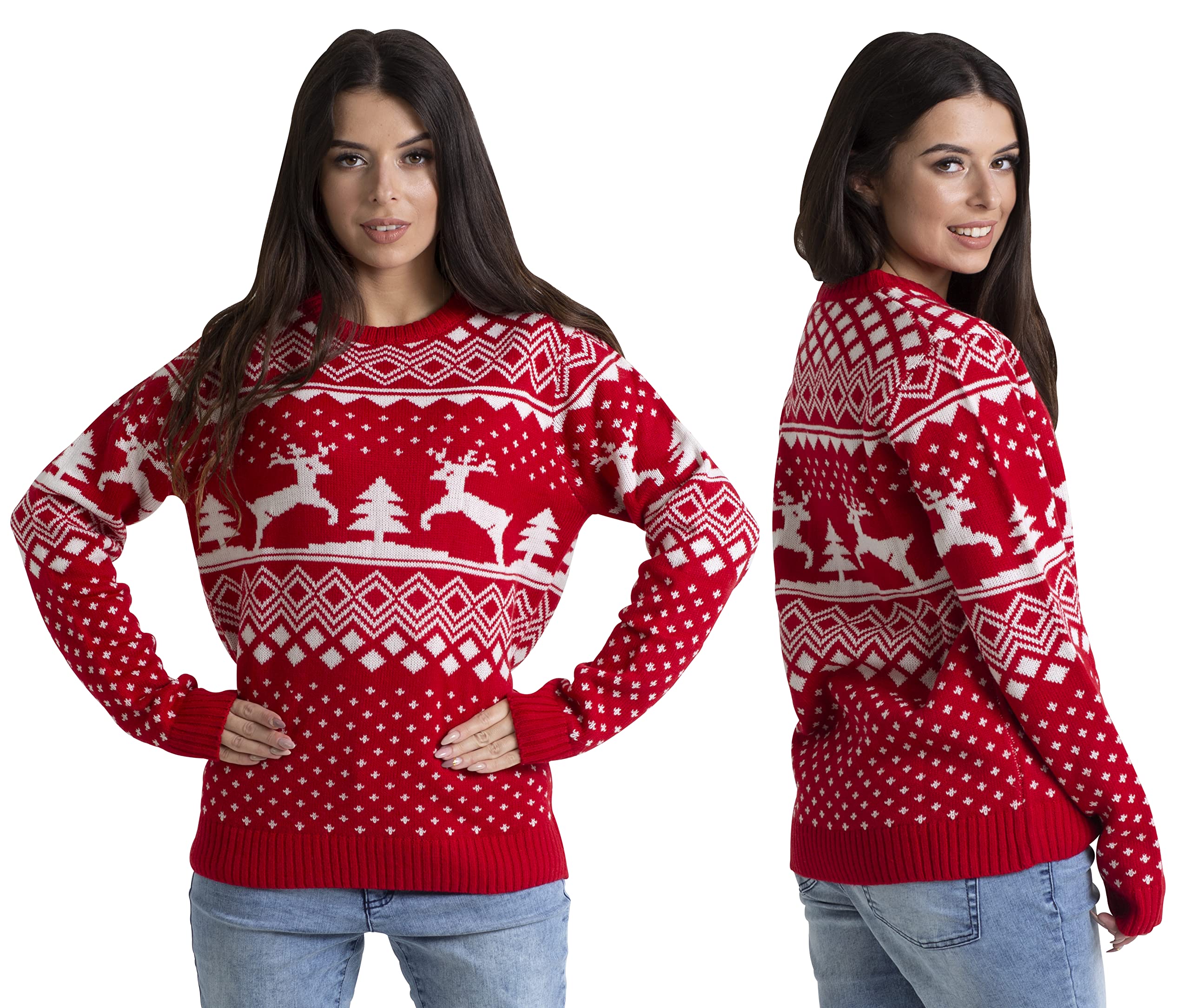 westAce Womens Christmas Jumpers Xmas Knitted Reindeer Snowflake Print Jumper for Women UK Novelty Rudolph Pullover Sweater Ugly Funny Christmas Jumpers Crew Neck Tunic Christmas Tops (Red, S)