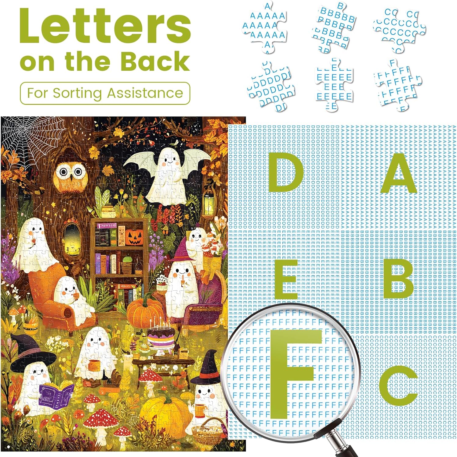 500 Piece Puzzle, Cute Ghost Forest, Halloween Ghost Party Puzzle image 3