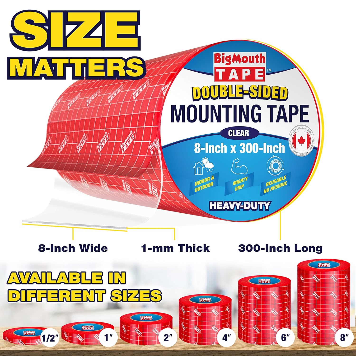 Heavy Duty Double Sided Mounting Tape, Carpet Tape, Strong Double Sided Tape, Removable 8-inch x 300-Inch