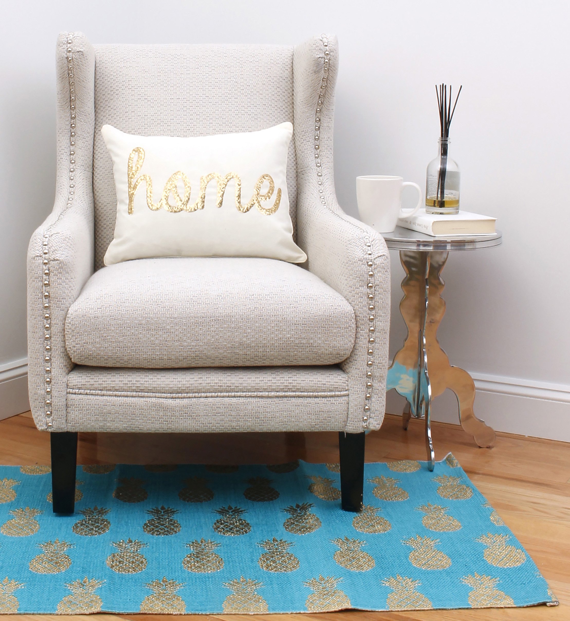 Thro by Marlo Lorenz Perry Pineapple Foil Printed Rug, Baltic Gold