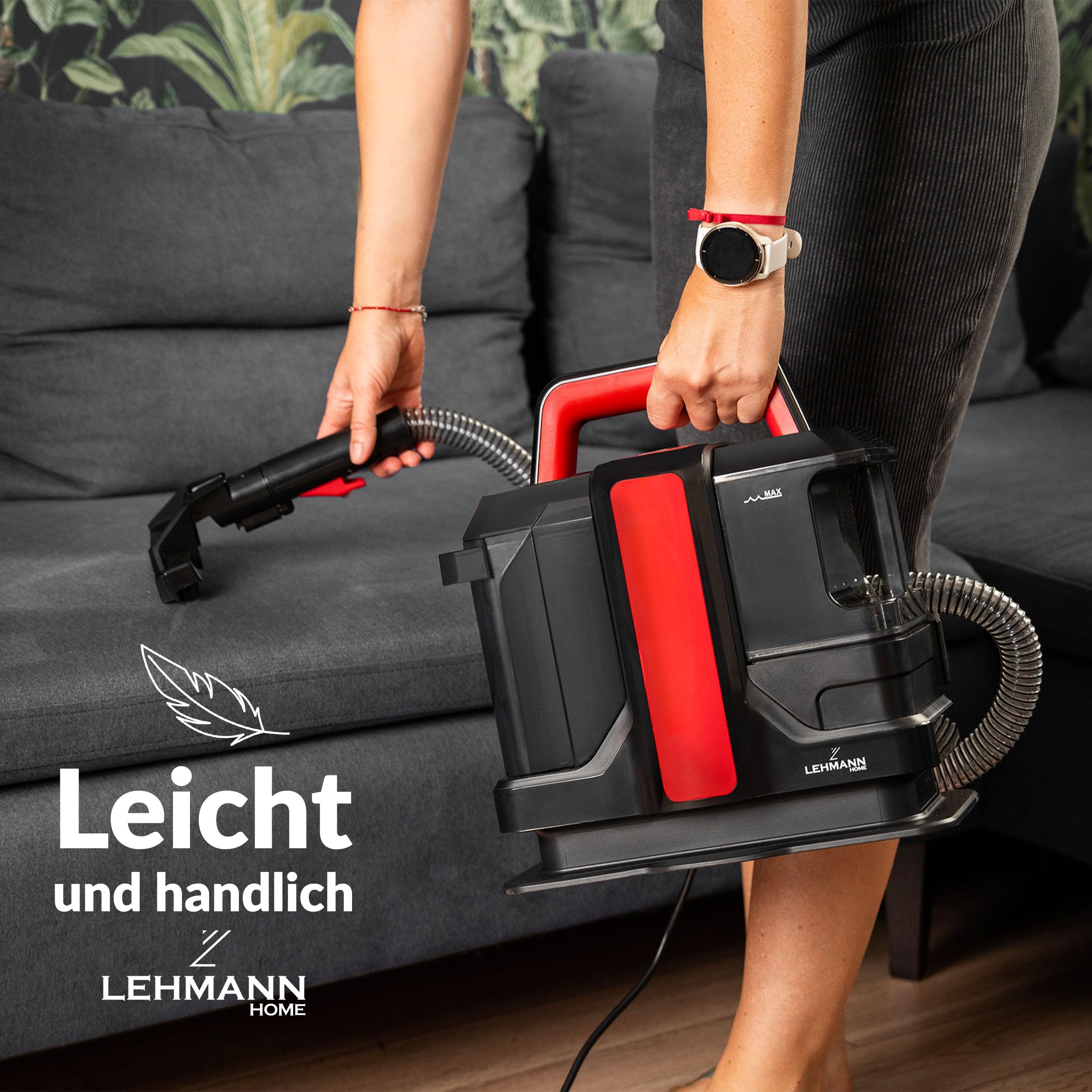 LEHMANN EasyWash Teppichreiniger & Polsterreiniger 2-in-1 Spot Clean Waschsauger, Nass-/Trockensauger 750W, Zwei-Tank-System, Fleckenentferner für Sofa, Teppich & Auto, inkl. Aufsätze