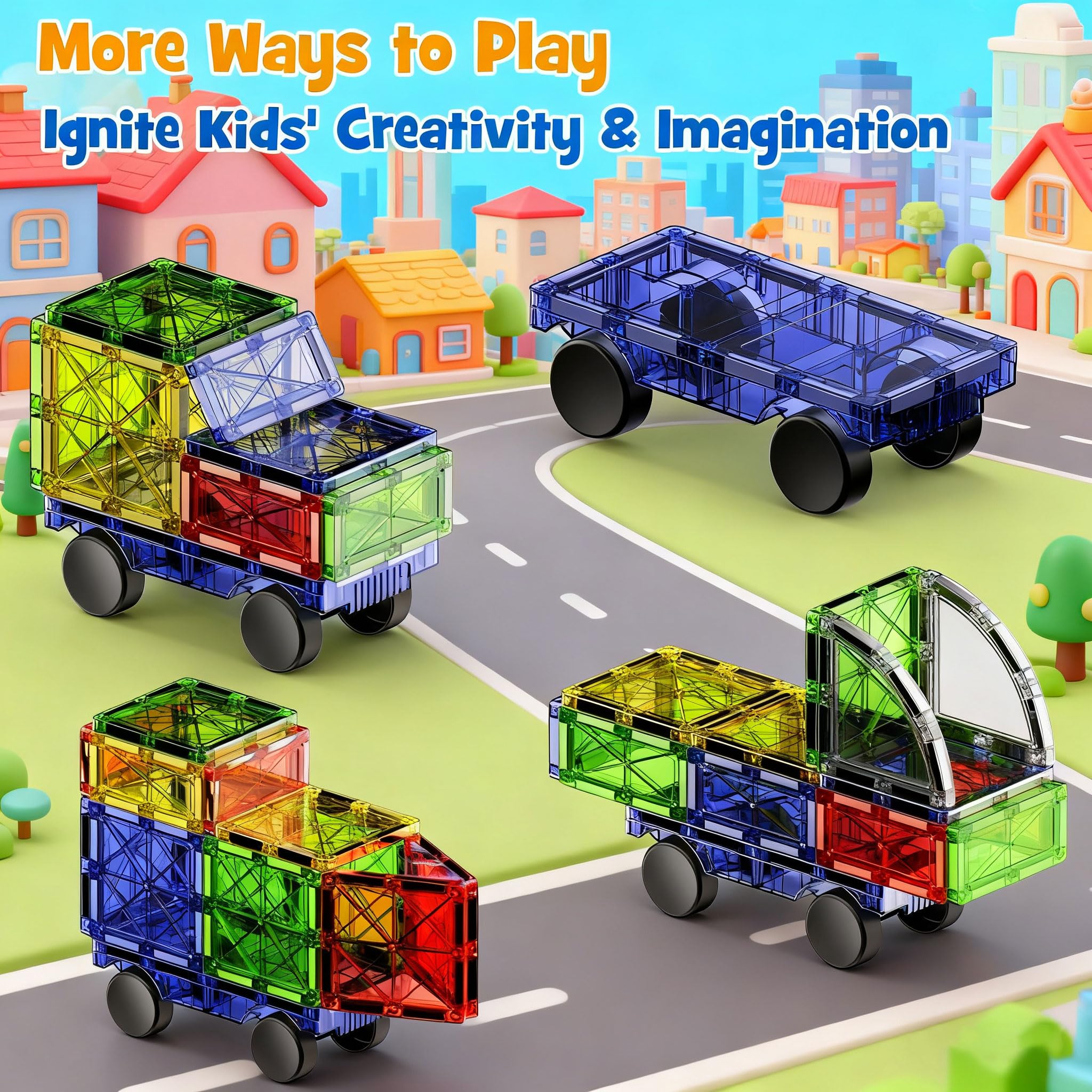 Juego de construcción magnético 2 en 1 para pista de carreras y carreteras, juego de 40 piezas con coches Montessori juguetes educativos a partir de 3 años, juguete sensorial creativo para niños y
