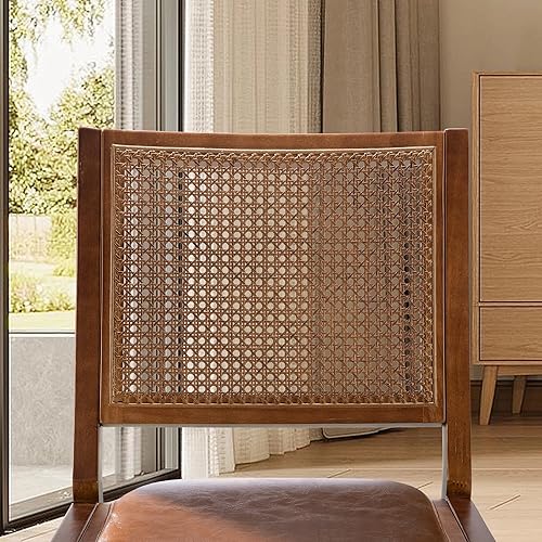 Miniatura 8 de MeetLeisure Juego de 2 sillas de madera de mediados de siglo sin brazos, sillas de madera con respaldo de ratán tejido a mano, adecuadas para sala