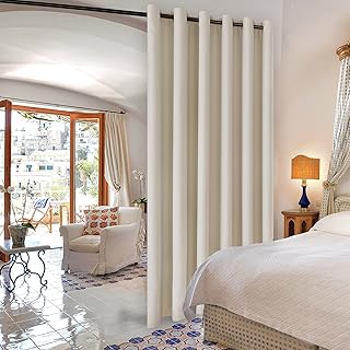 DWCN Room Divider Blackout Curtain Thermal Grommet Panel with Top for Bedroom Partition, Patio Sliding Door Curtains - Extra Wide Curtains for Glass Door, 6.7ft Wide x 7ft Tall, Light Beige - Buy now