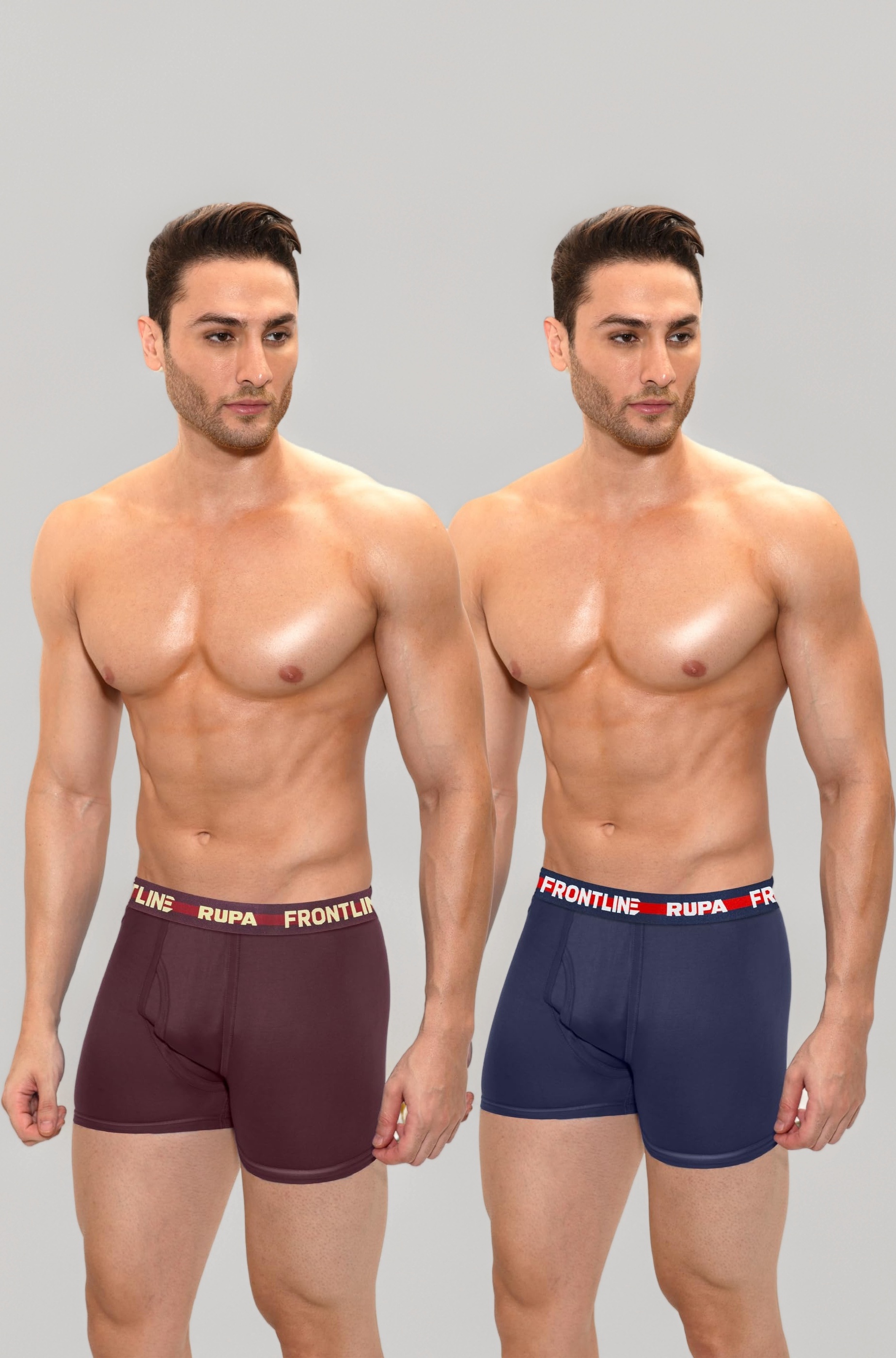 Rupa Frontline Solid Hunk Long Trunk for Men, 100% Cotton Fabric, Outer Elastic, Colors May Vary Pack of 2