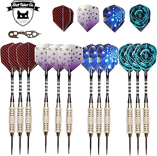 Professional Steel Tip Darts 12 PC Set | 12 PC Brass Barrels | 12 PC Aluminum Shafts 48mm | 16 PC Flights Standard Shape | 1 Multi-Purpose Dart Tool | 1 Carry Bottle (18g Silver Barrel)STC10401