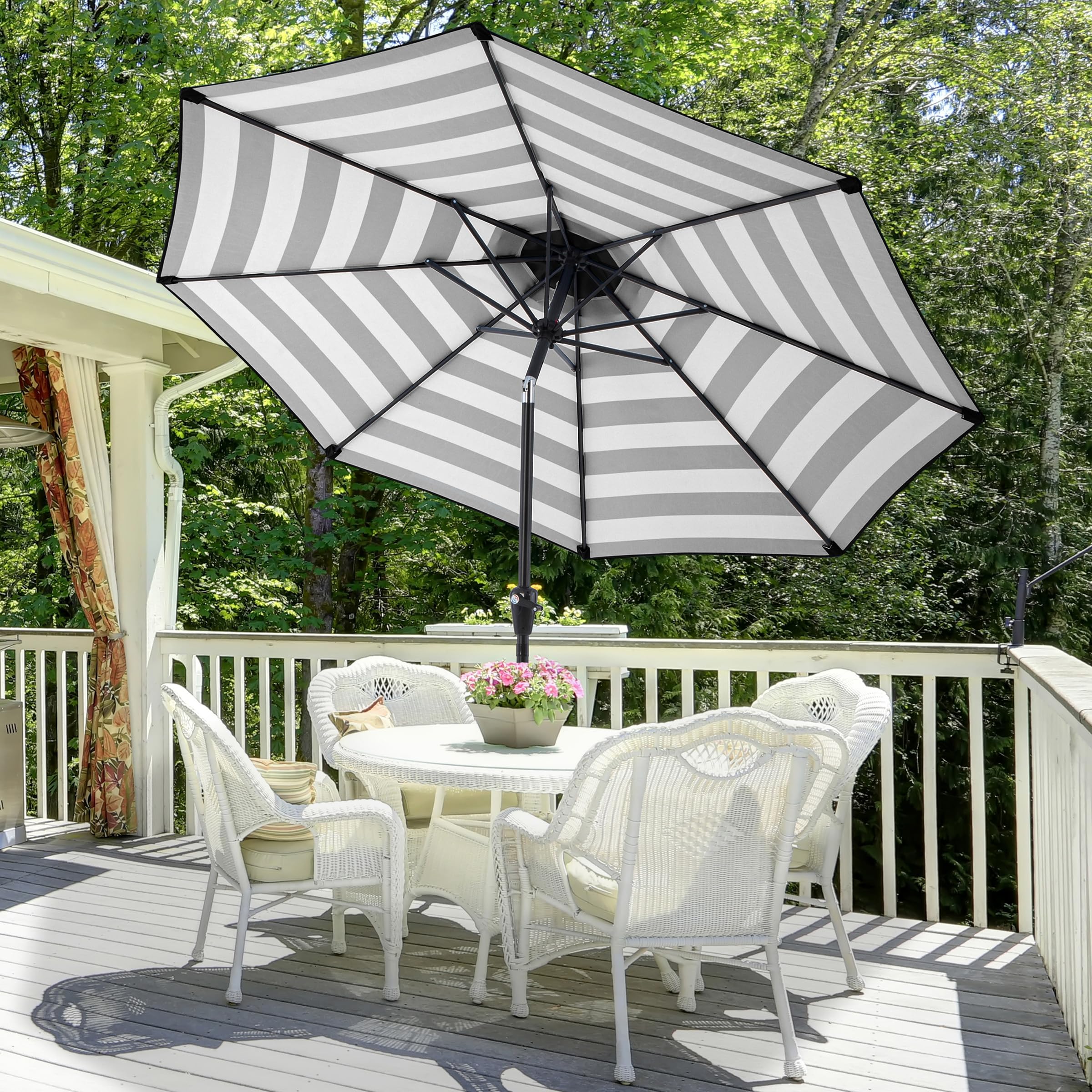 grey and white patio umbrella Striped umbrella-outdoor-patio Daiwa Whisker 700 SS Finish:Red Glitter while sewn