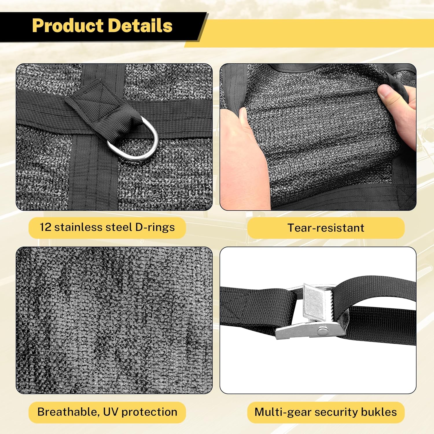 6'×4.75'Cargo Net with Mesh,Basic Waterproof,Breathable,UV Protection,4 Adjustable Straps with Carabiners & S-Hooks.Cargo Net for Pickup Truck Bed is Suitable for Trailer,Pickup Truck,Boat,Jeep,SUV