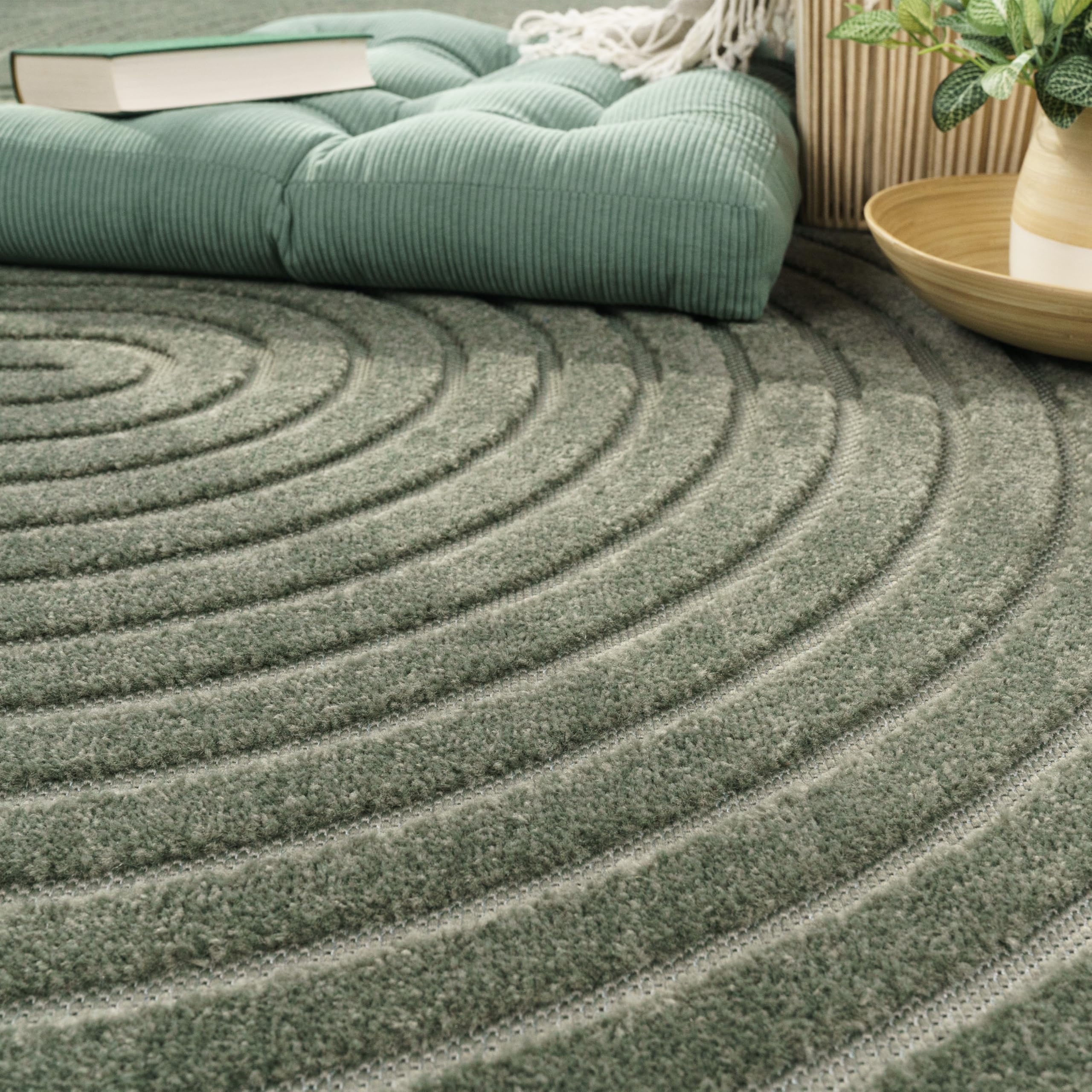 Paco Home Alfombra Salon De Habitacion Cocina Exterior Terraza Jardin Motivo Nordica Motivo Boho Chic Lisa, tamaño:160x230 cm, Color:Verde 3