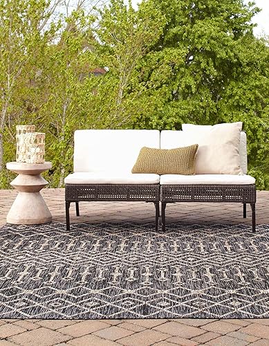 Vista 169 de Unique Loom Alfombra Colección enrejado Marroquí Celosía Transicional Interior y Exterior, Polipropileno Gris carbón/natural