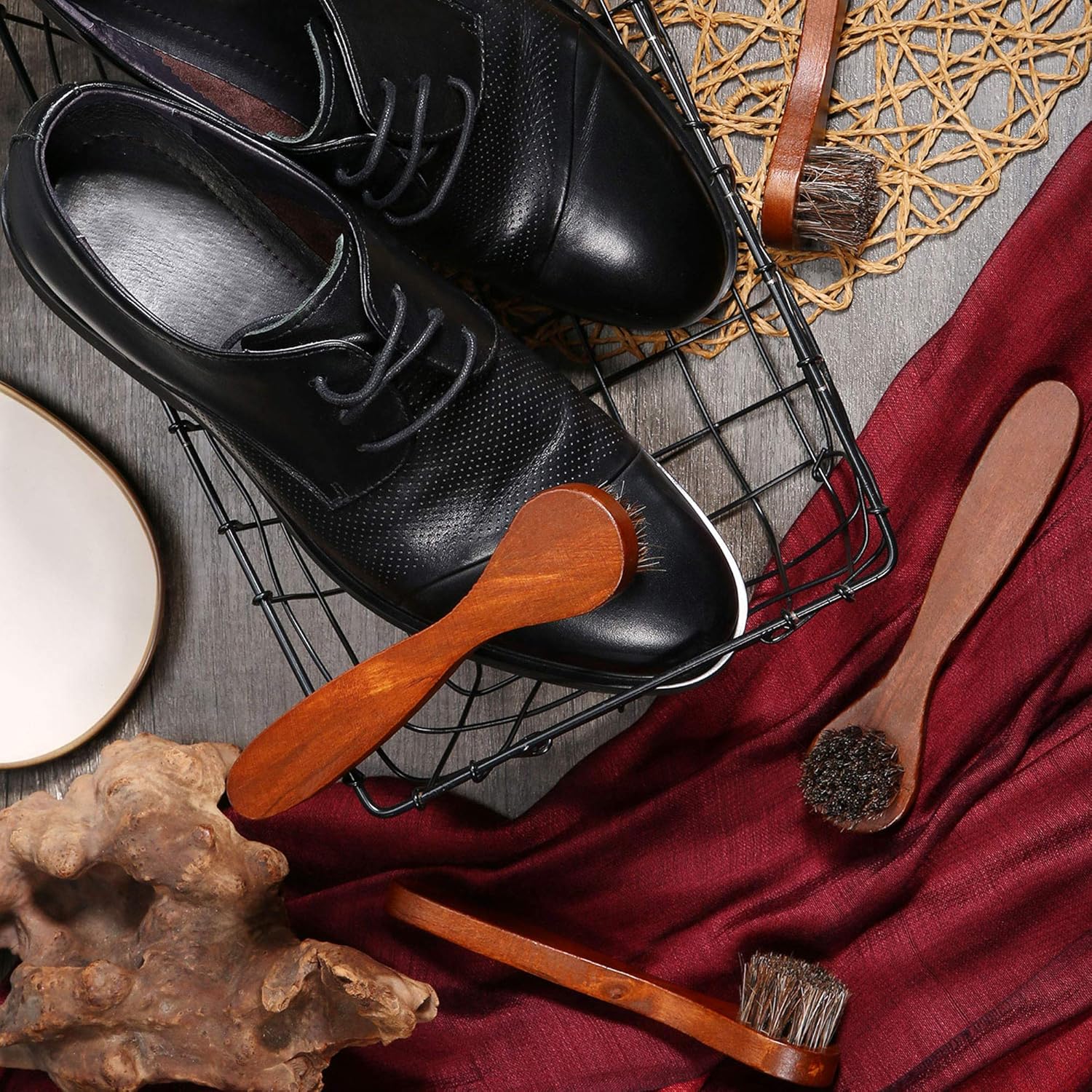 Jovitec 5 Pack Dauber Brush Shoes Polish Brush Horsehair Wooden Care Shine Polish Handle Clean Dauber for Shoes and Bags (Brown) : Clothing, Shoes & Jewelry