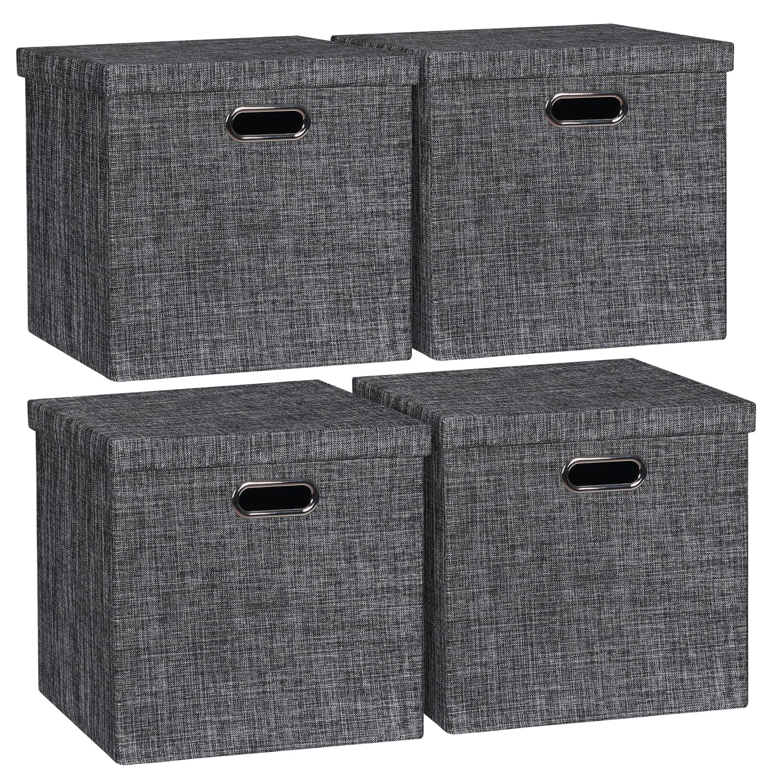 Posprica Storage Bins with Lids,13×13×13 Foldable Storage Cube Baskets Boxes Fabric Drawers for Closet Shelf Cabinet Bookcase,Set of 4,Black — image 1