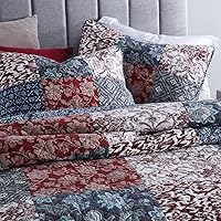 Vista 2 de Secgo - Juego de edredón Queen para cama - 100% algodón, edredón tamaño Queen, colcha burdeos (90 * 98 pulgadas) con 2 fundas de almohada, colcha