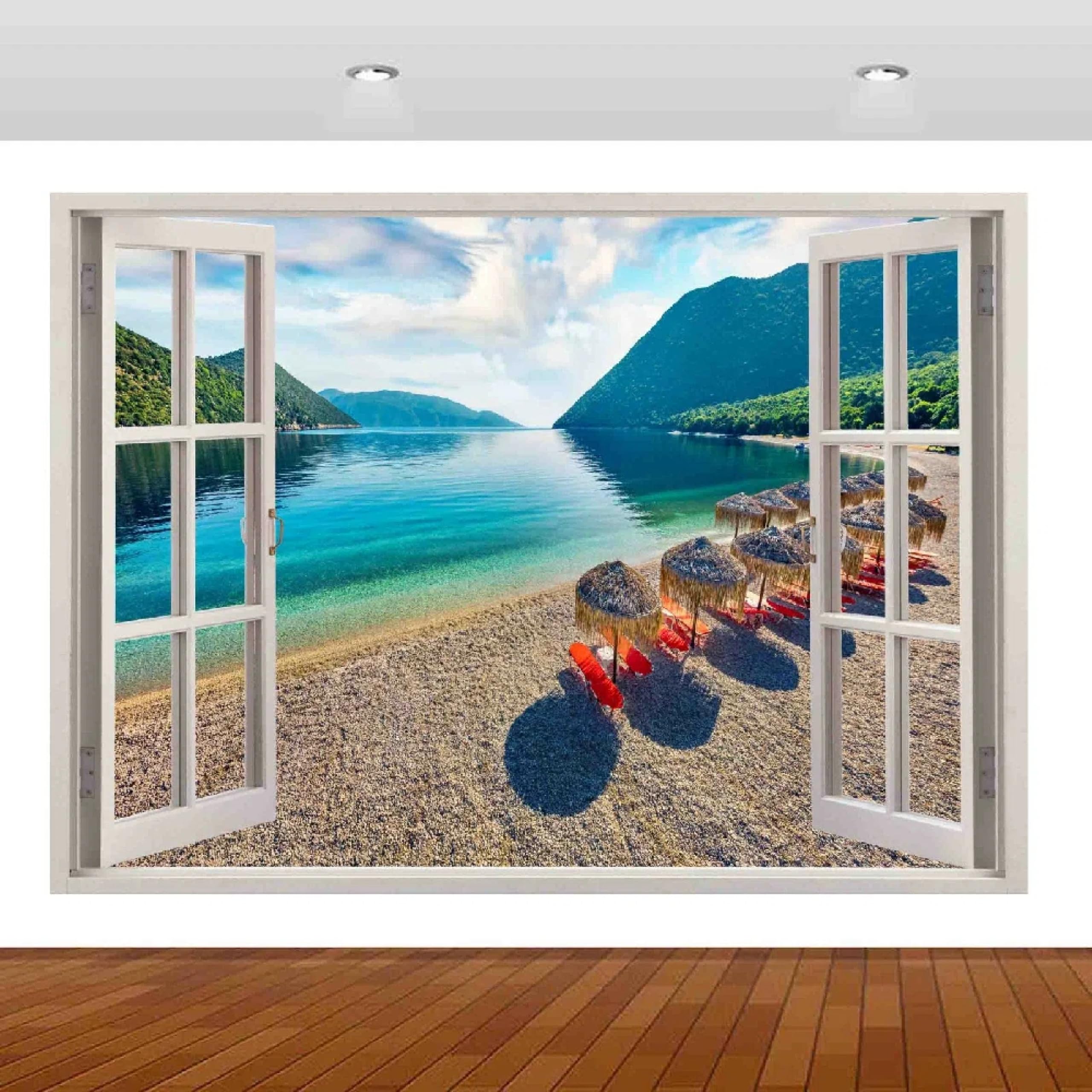 Adesivi decorativi da parete 3DPaesaggio Montano Del Lago Adesivi murali Decalcomanie murali 3D fracassate Wall Vinyl Family for Camera da letto Soggiorno Nursery Home Wall Décor 58x101cm