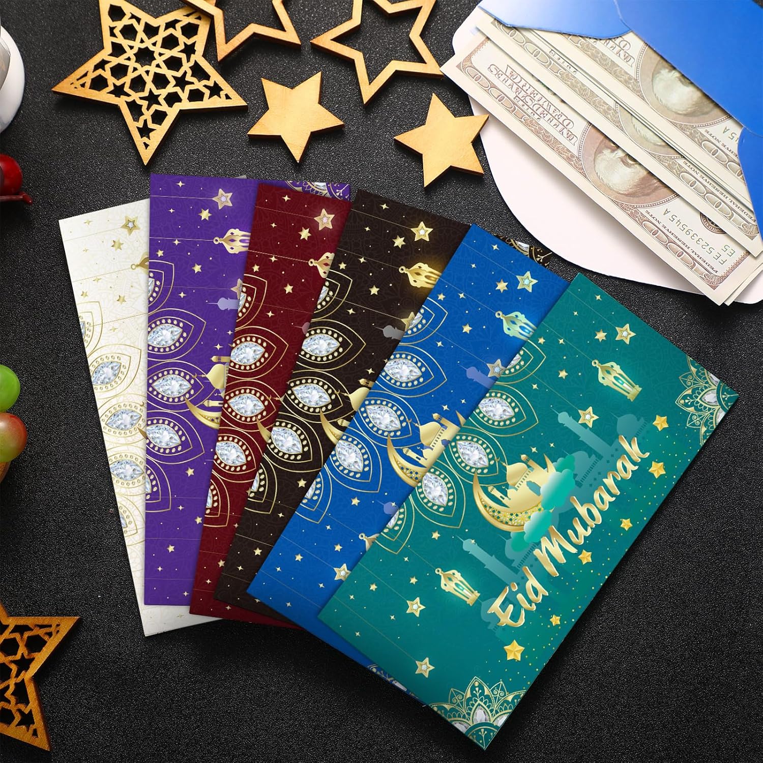 60 Pcs Eid Mubarak Money Envelopes for Cash Gifts 6.7 x 3.15 Inch Lucky Cash Gift Card Holders Star and Moon Pocket Mosque Envelope Eid Holiday Decor for Kids Ramadan Party Supplies image 6 of 6 B0CRDFT4WT