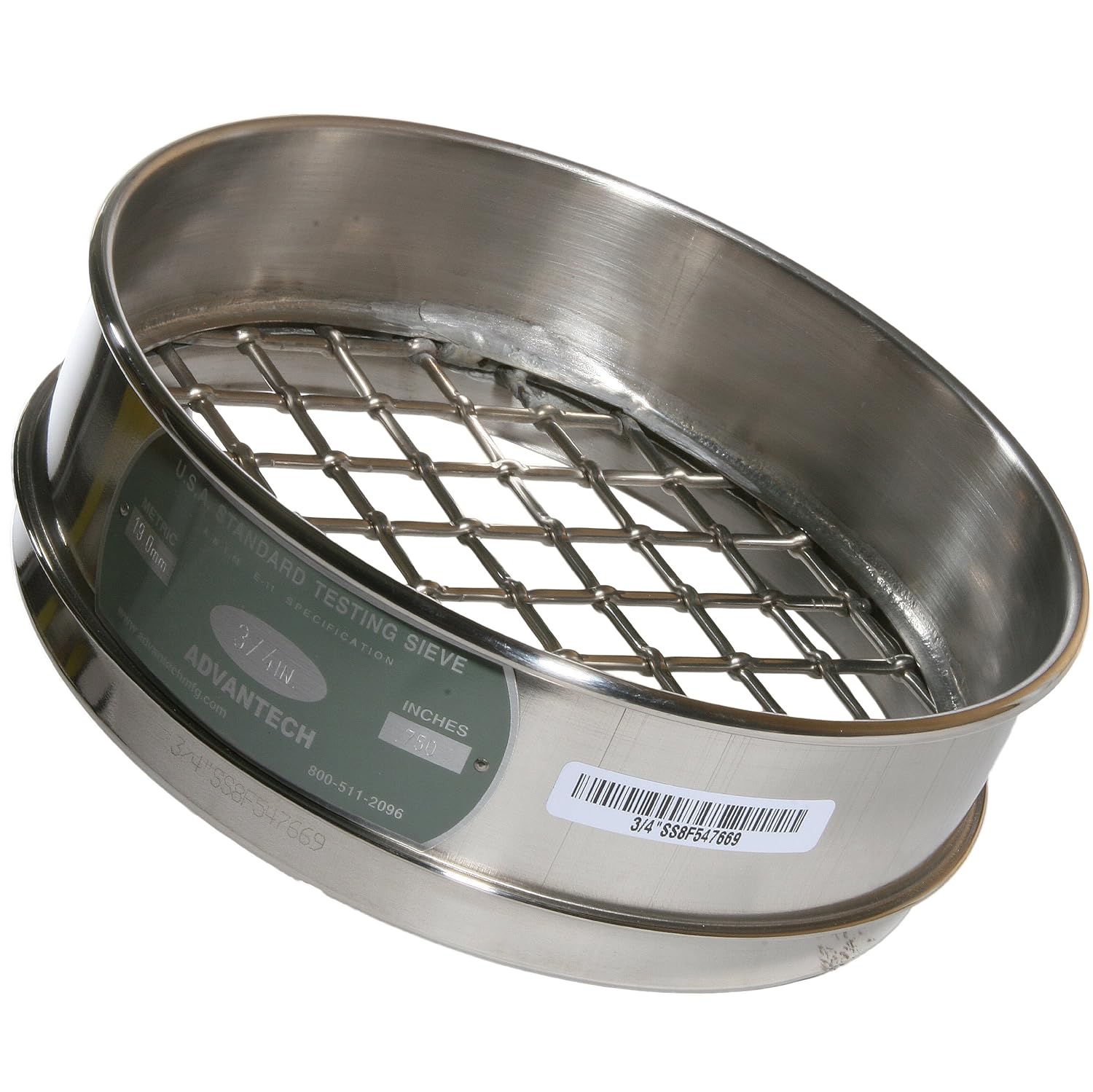 Advantech Stainless Steel Test Sieves, 8" Diameter, 0.75" Mesh, Full Height
