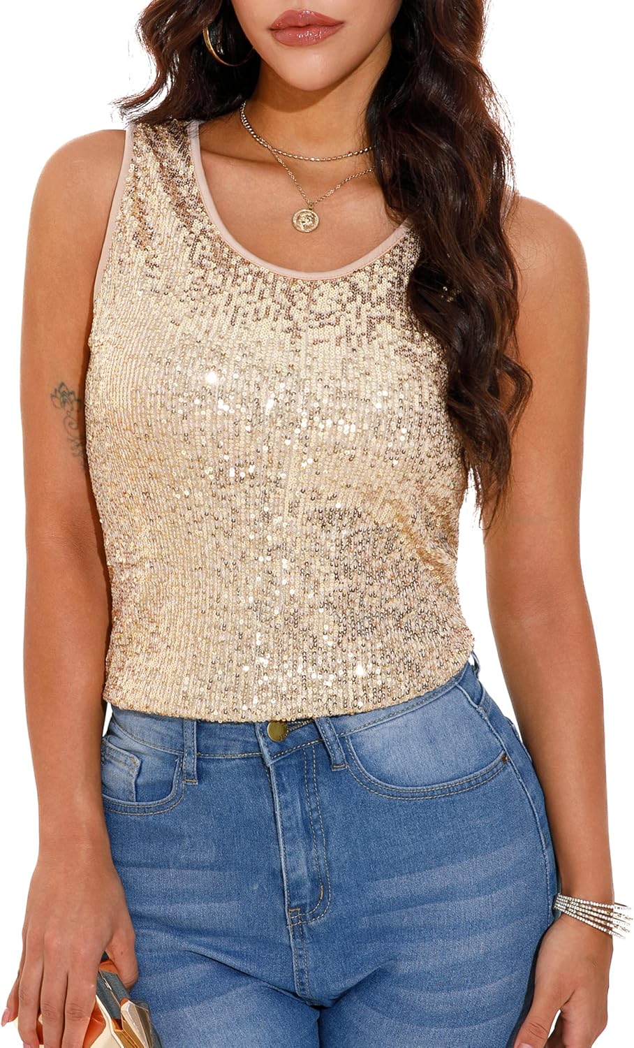 GUANYY Women's Sequin Tops Scoop Neck Sleeveless Glitter Shirts Sparkle Club Party Disco Tank Tops S-XXL - Image 7