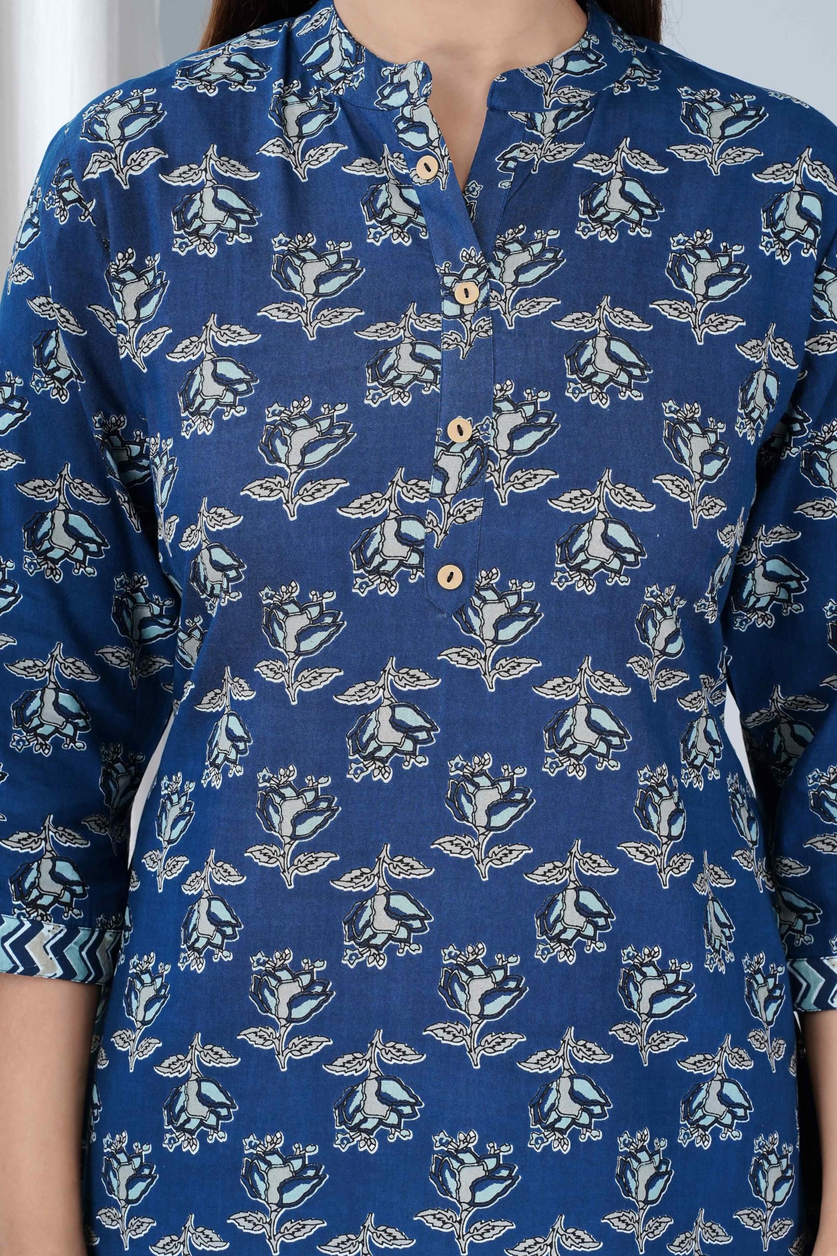 Jikonet Women's Regular Straight Short Kurti/Kurta - 529, (X-Large, Blue)