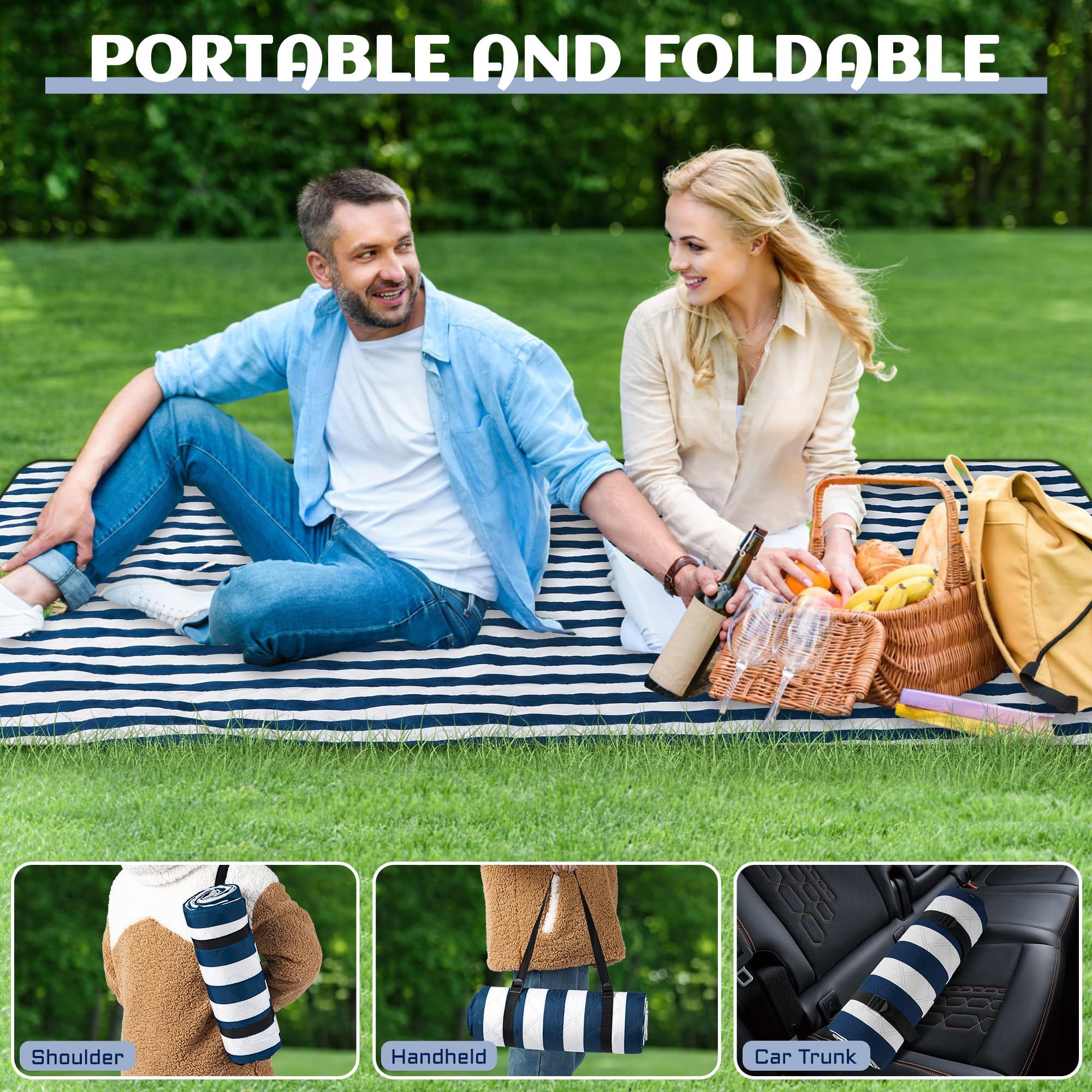 Coperta da Picnic Impermeabile 200x200 cm, Tappetino da Spiaggia Portatile Pieghevole Antisabbia