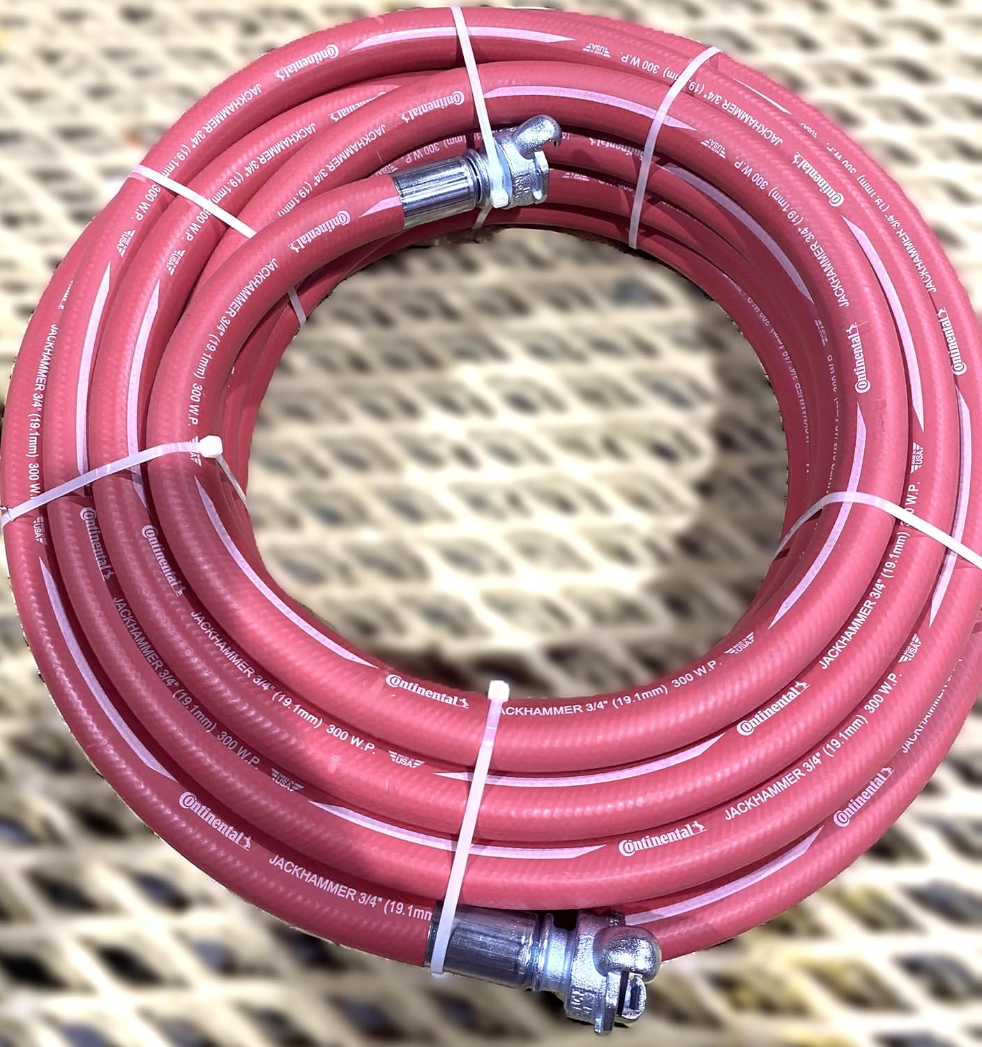 300psi 3/4" x 50ft Red Continental Jackhammer Industriall Air Hose with Universal Couplings, Class C