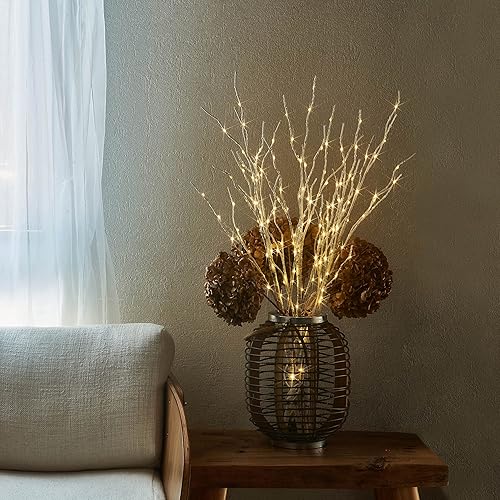 Miniatura 6 de LITBLOOM Ramas de ramas de abedul blanco iluminadas de 32 pulgadas, 150 LED enchufables con temporizador y regulador, rama de árbol artificial con