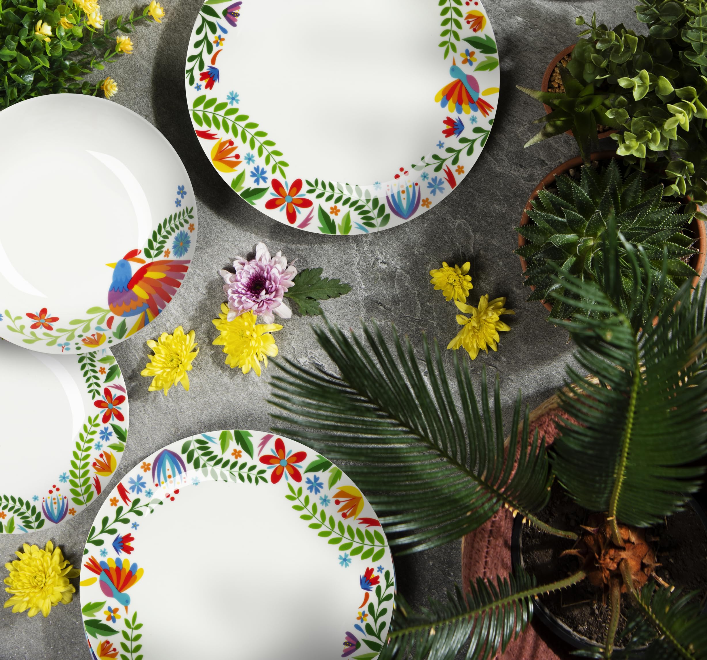 Excelsa Fiesta Servizio Piatti 12 Pezzi, Porcellana, Set 4 Persone, Multicolor