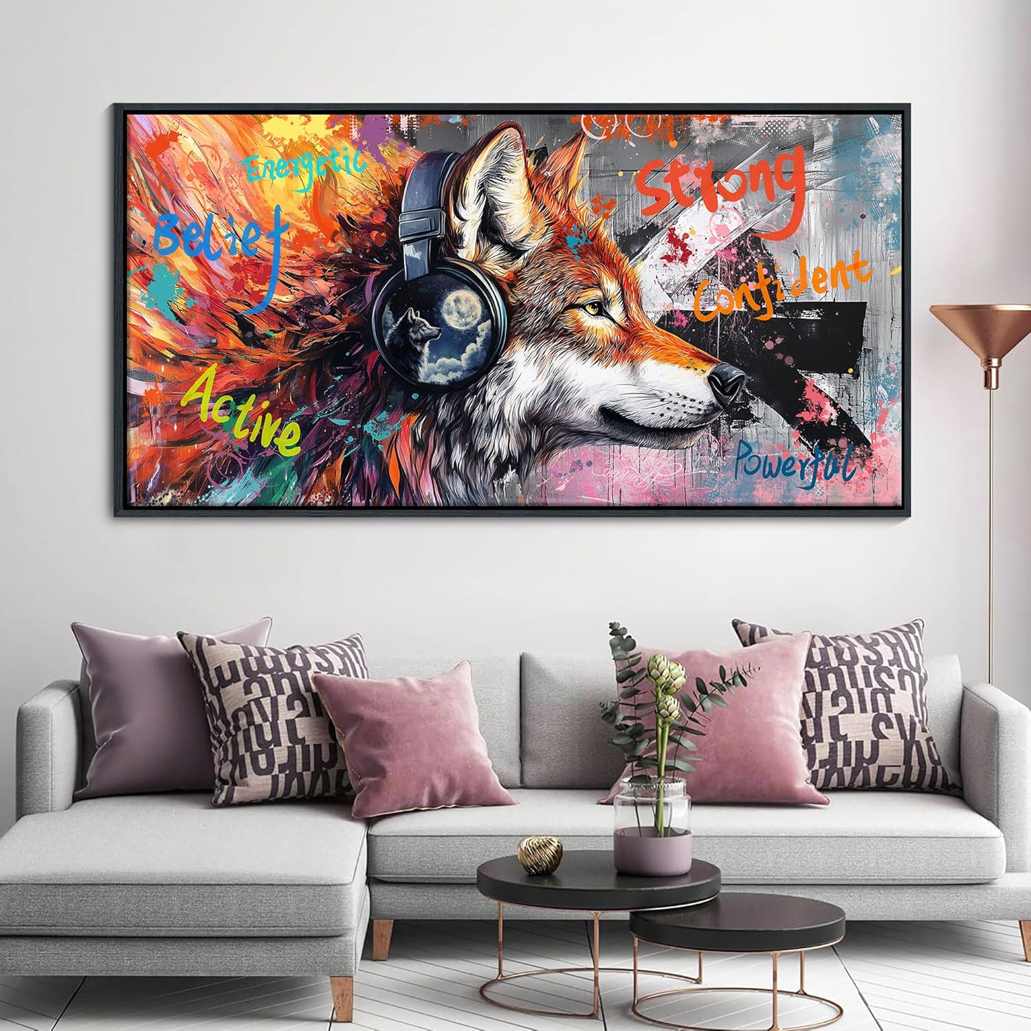 JEAWA Framed Canvas Wall Art - Large Creative Wall Art for Bedroom Living Room Bathroom, Modern Artwork Decor for Home Decoration, Strong Bull Color Graffiti, 29x58 IN