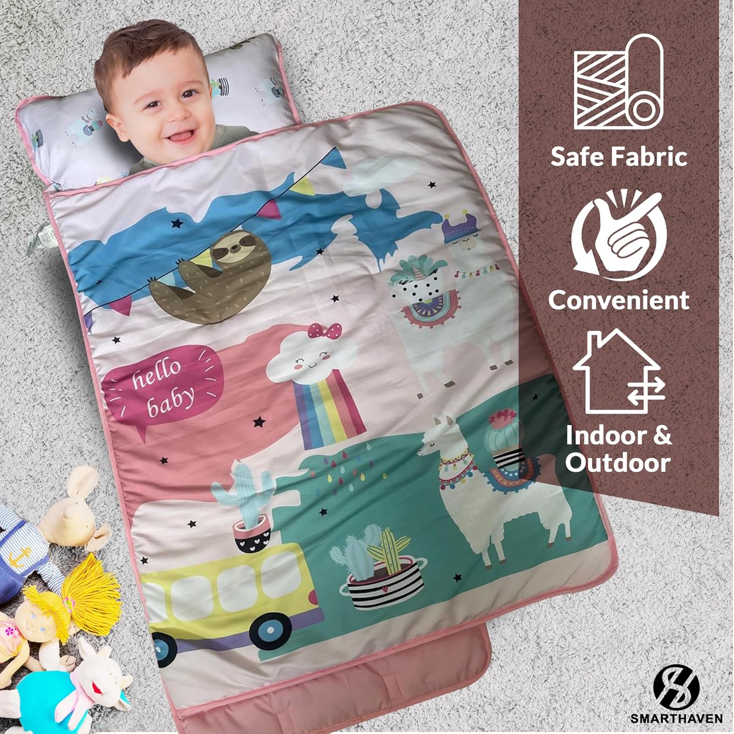 Toddler Nap Mat Set with Removable Pillow - Ultra Soft Slumber Nap Mats for Preschool, Roll-Up Toddler Sleeping Bag for Preschool & Daycare - 50"x20" Cozy and Portable