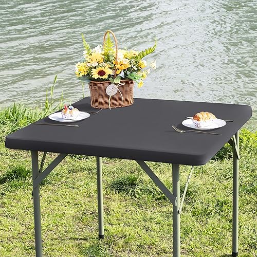 Miniatura 25 de Mantel cuadrado ajustable elástico de elastano para mesa, para comedor, cocina, hogar, fiesta, color azul marino, 34 x 34 pulgadas Azul