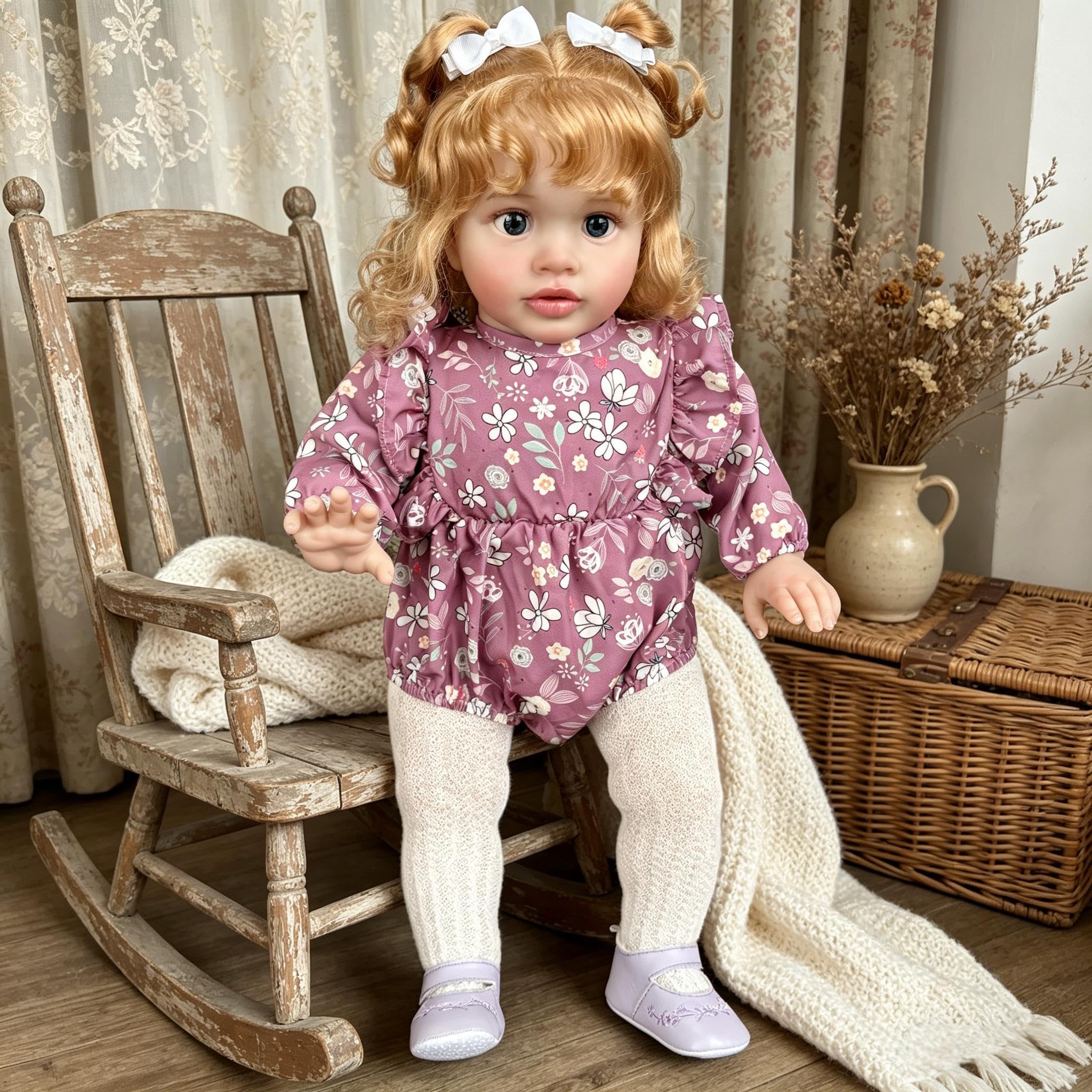 Duży rozmiar Reborn Baby Dolls Pippa 66 cm Realistyczne Reborn Maluch Lalki Dziewczyna z Blond Kręcone Włosy Realistyczne Maluch Baby Doll Ważona Miękka Tkanina Body dla dzieci
