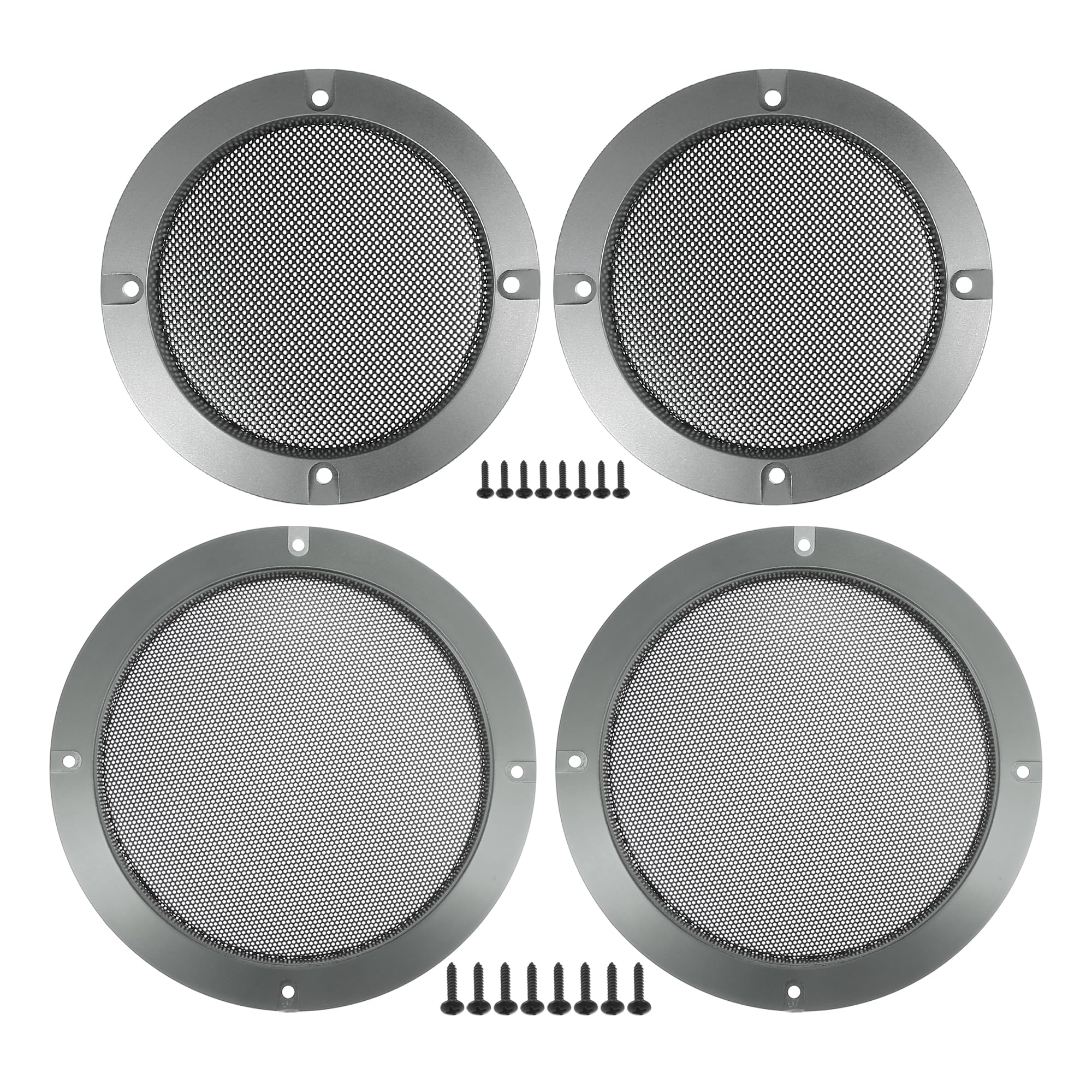 X AUTOHAUX Griglia universale per altoparlanti auto, 10,2 cm e 16,5 cm, protezione rotonda per subwoofer audio, con viti di montaggio, grigio ferro, confezione da 4