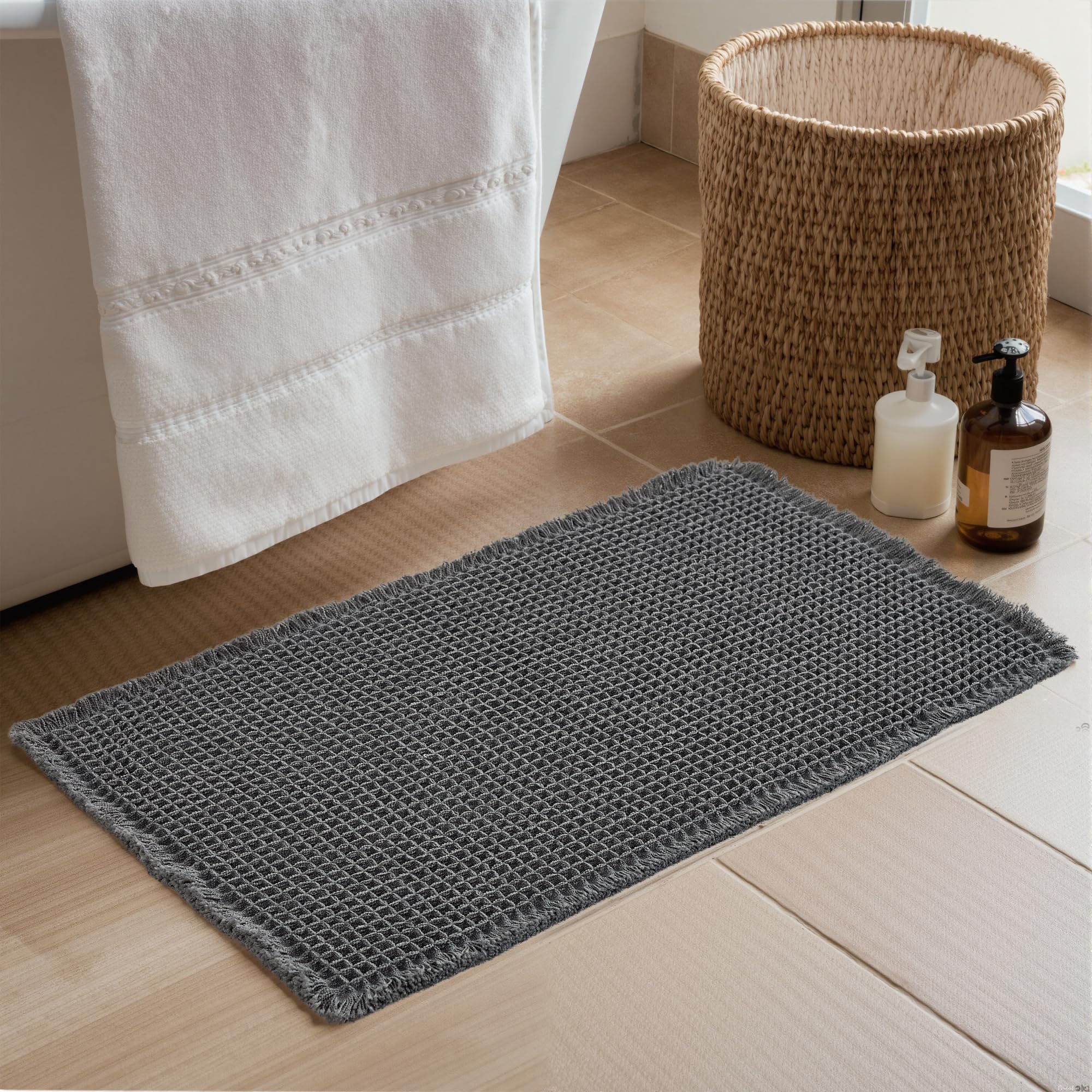 KGORGE Waffle Bath Mat Super Absorbent 17" X 24" Farmhouse for Bathroom
