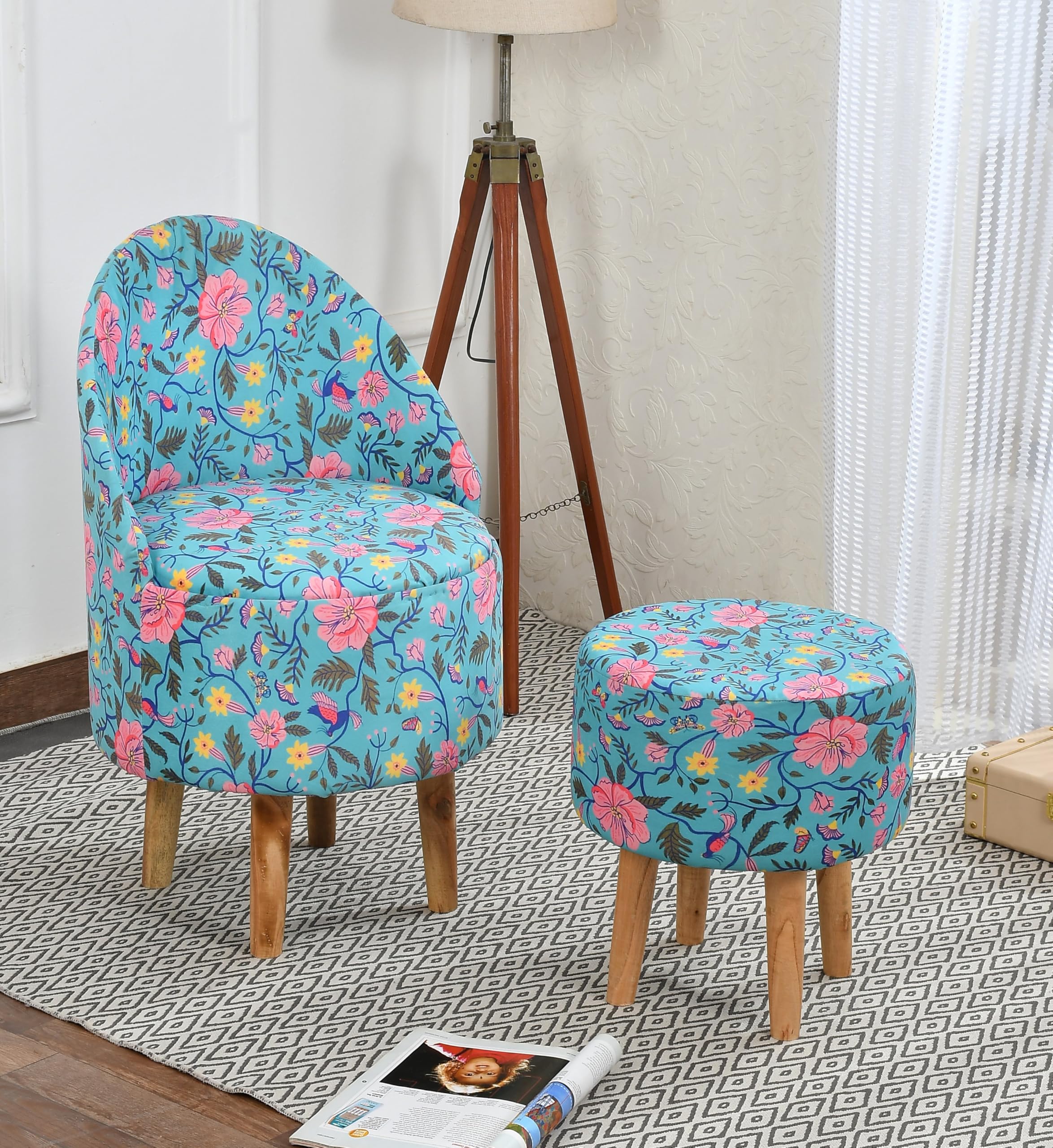 Homeaccex Ottoman Chair and Stool Combo Accent Chairs with Ottoman Pouffe Chair and Ottomans Set (31Inch Height, Blue)