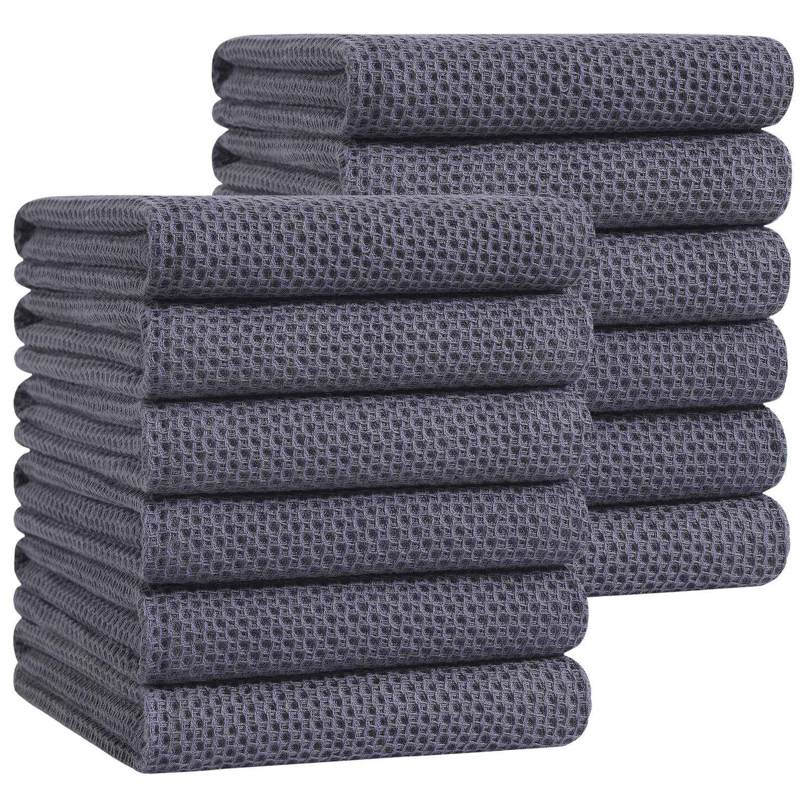 Homaxy 100% Cotton Oversized Waffle Weave Kitchen Towels 12-Pack, Dark Grey