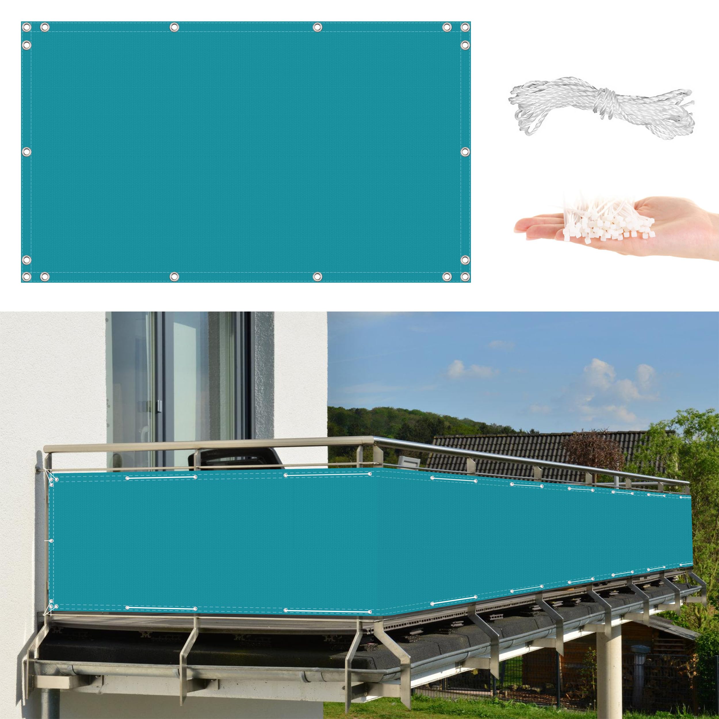 GJZQDKX Outdoor Balcony 100x1000cm Blue Wind Protection & Privacy Fencing Garden Screen with Grommets & Cords for Patio Deck Balcony Fence