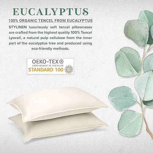 Miniatura 2 de STYLINEN Juego de 2 fundas de almohada tamaño King (20 x 40 pulgadas), 100% eucalipto lyocell tencel orgánico, suave y sedoso, cierre de sobre
