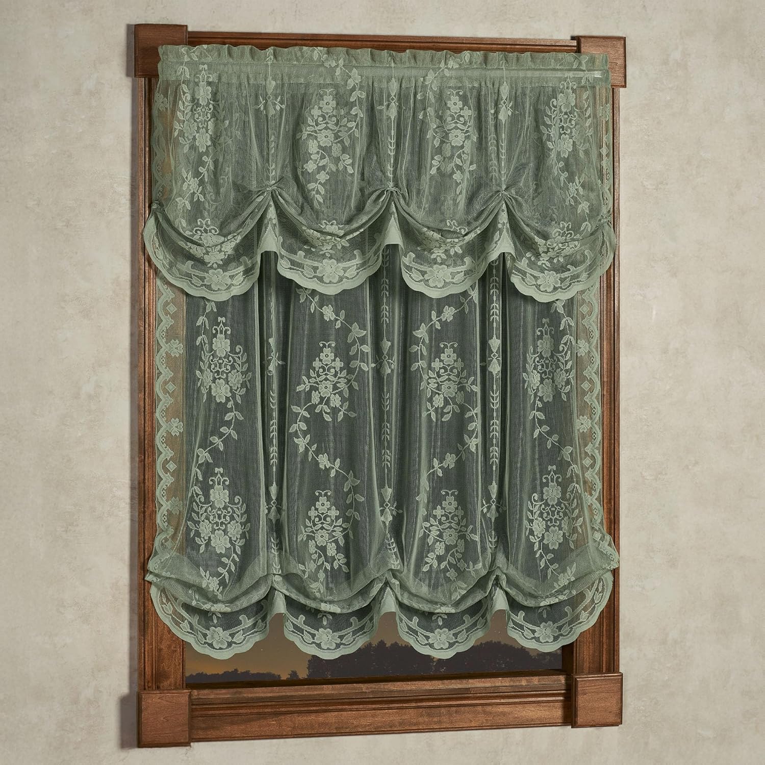 Luxury Sheer Polyester Fiona Lace Window Treatment | Beautiful Balloon Window Shade, Tuck Valance | Timeless Classic Traditional | Antique Gold | Elegance | Rod Pocket | Machine wash Light Filtering